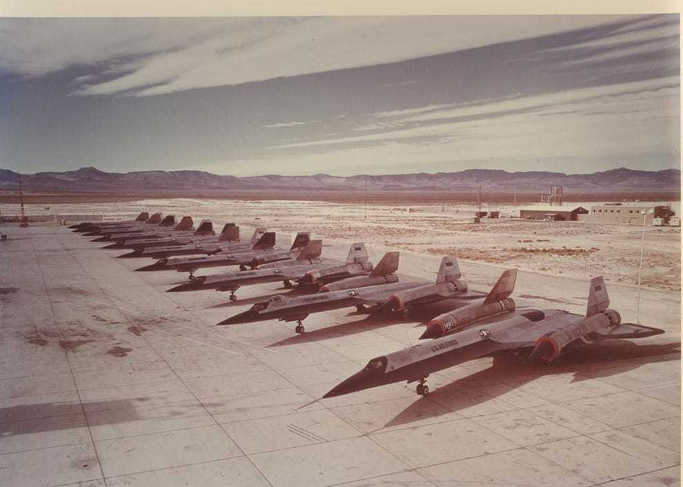 A row of OXCART aircrafts in a row.