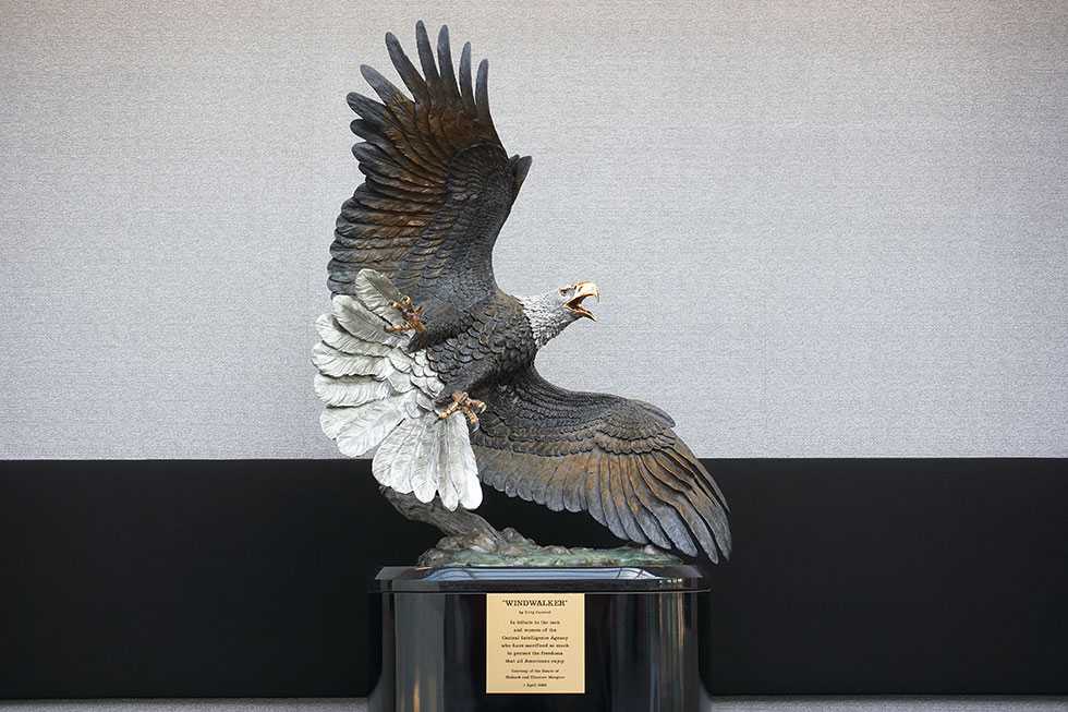 A bronze 48-inch eagle sculpture.