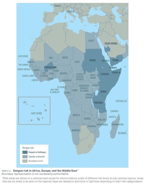 Map depicting the risk of Dengue fever in Africa and the Middle East