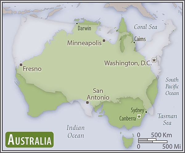 Australia-US area comparison map