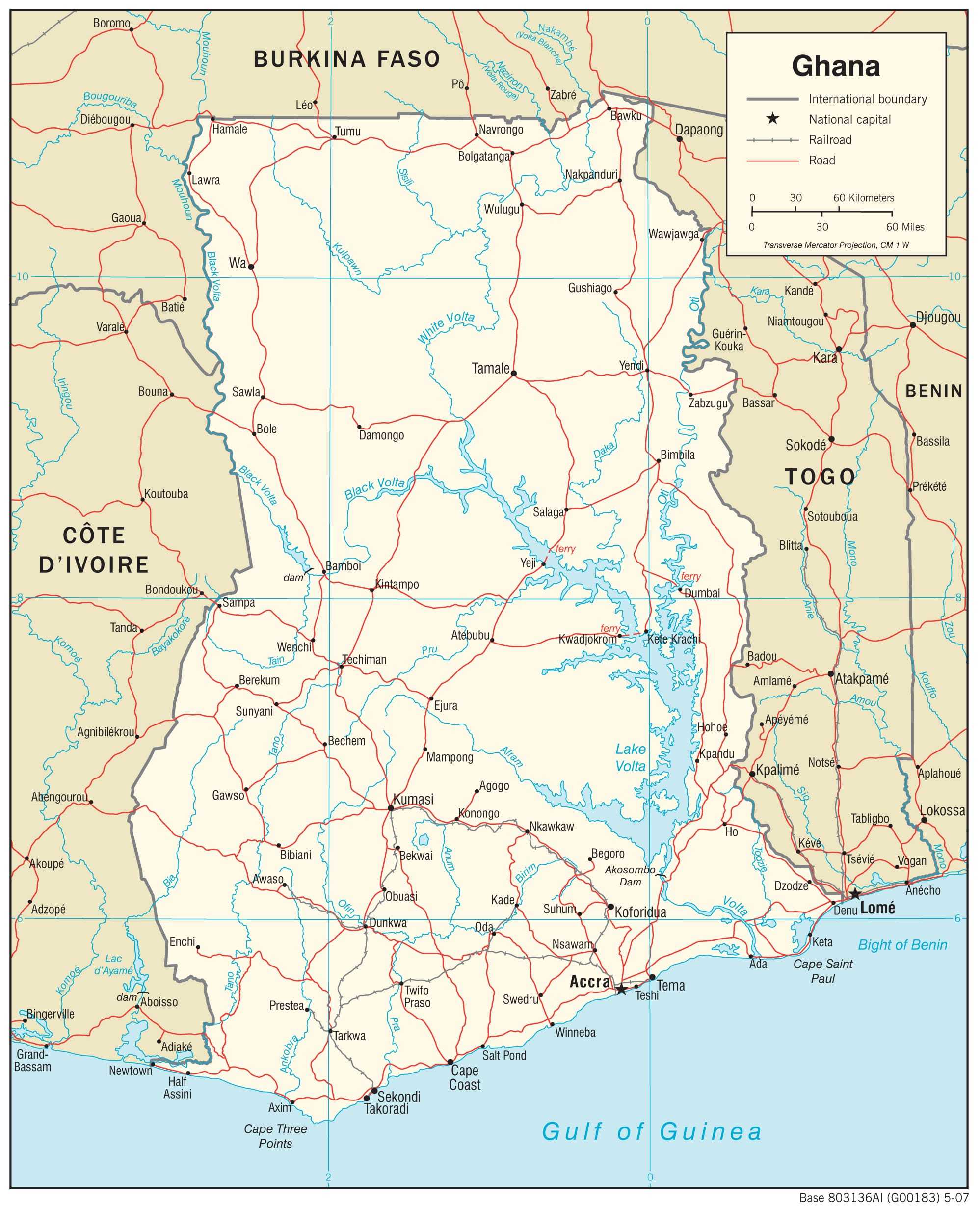 Transportation map of Gambia.