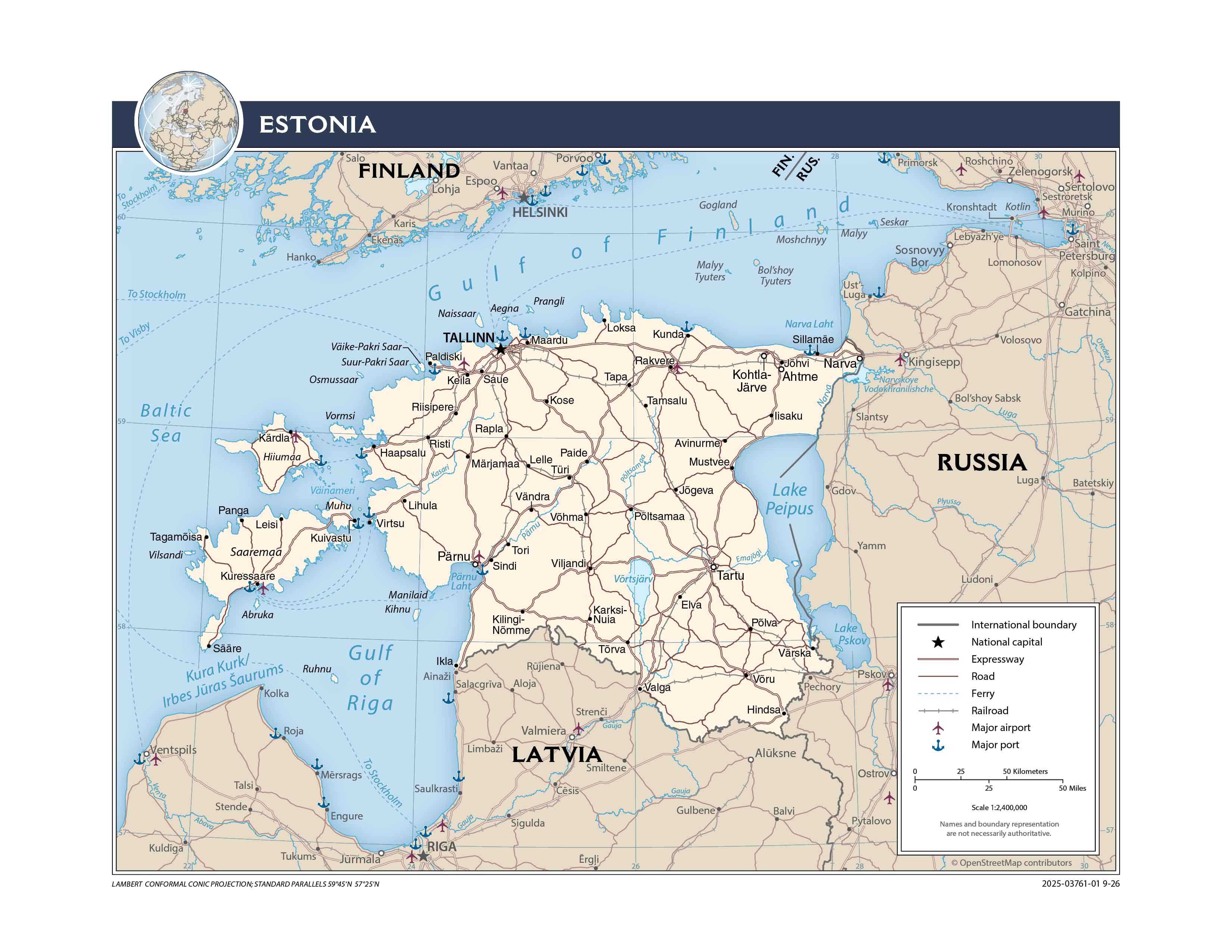 Transportation map of Estonia.