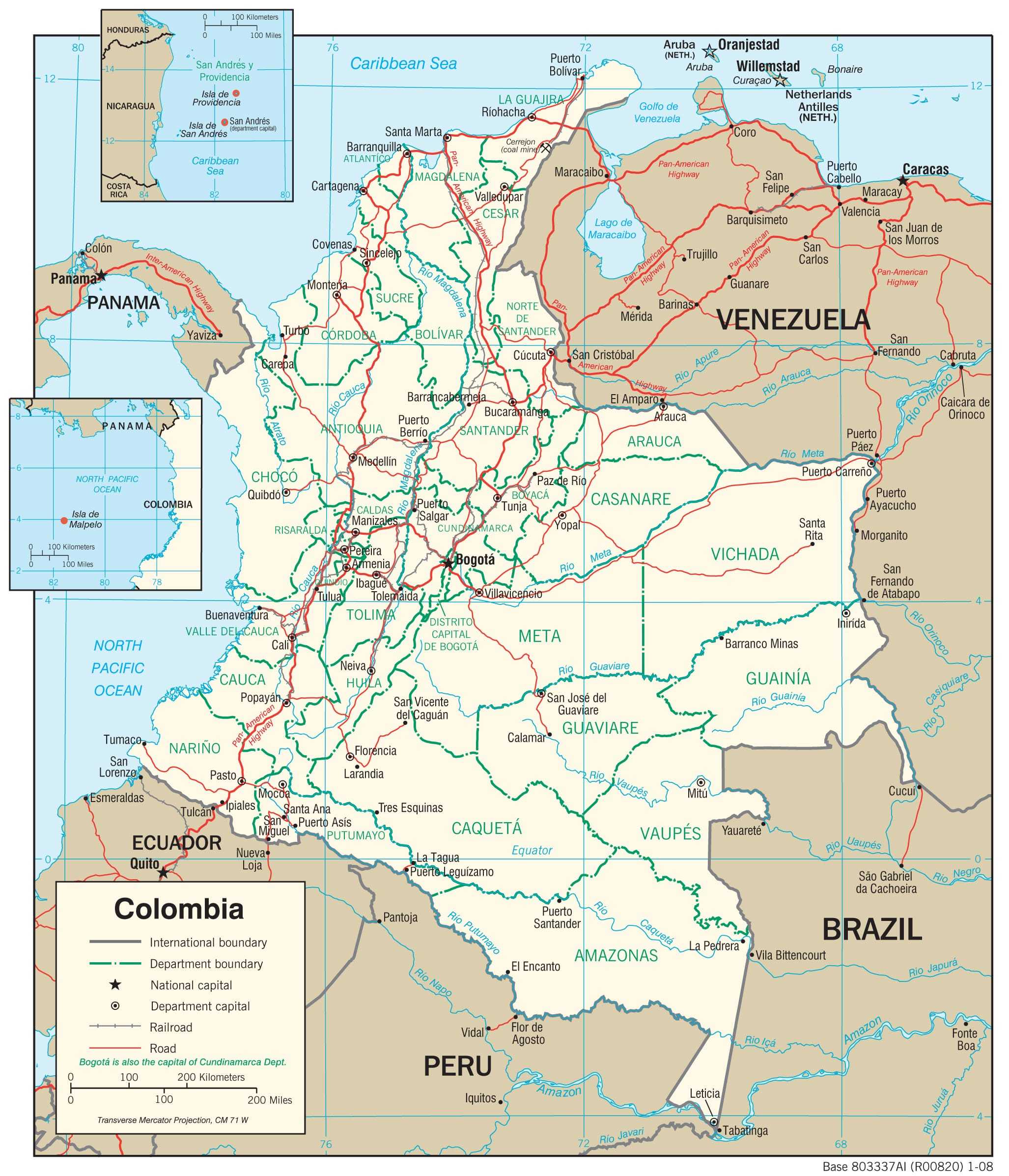 Transportation map of Colombia.