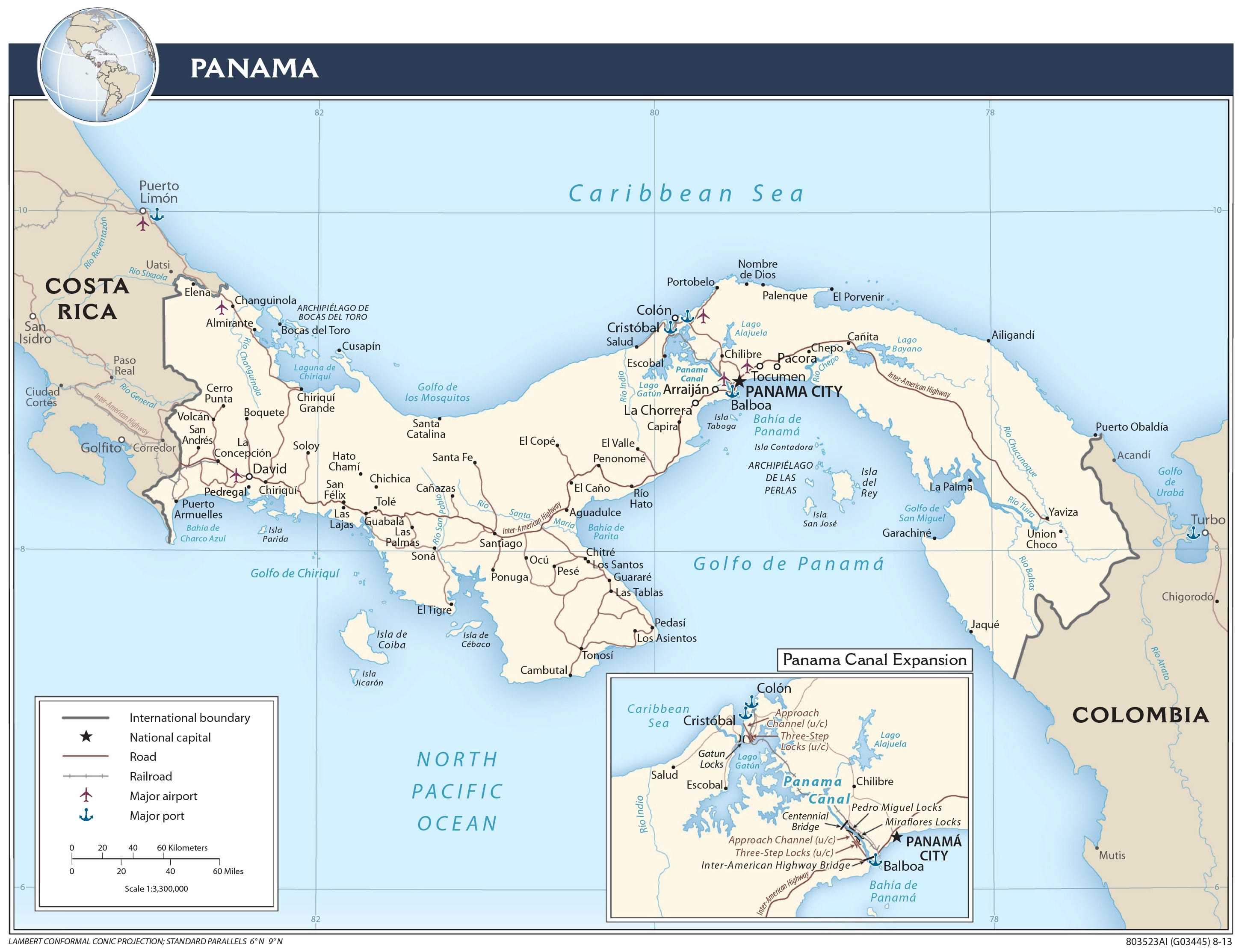 Transportation map of Panama.