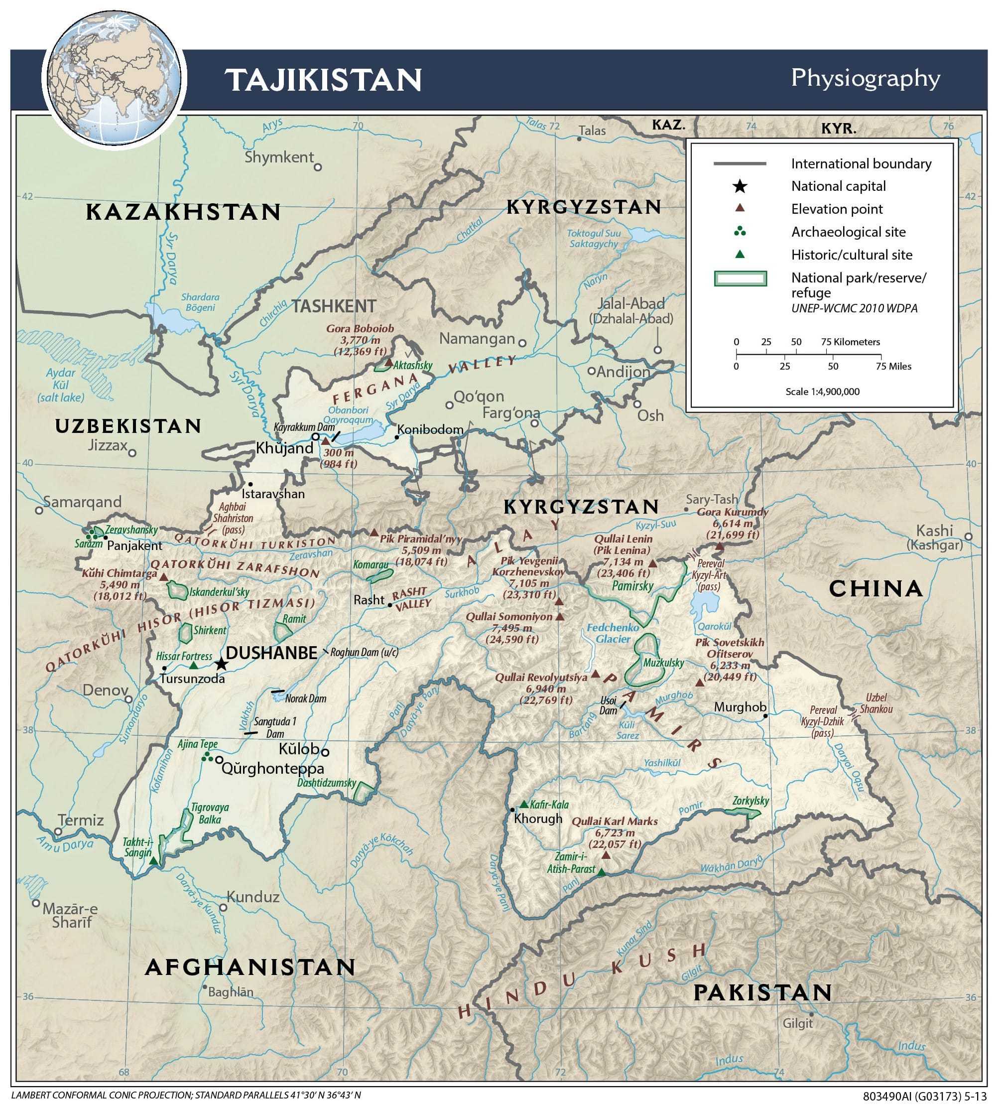 Physiographical map of Tajikistan.