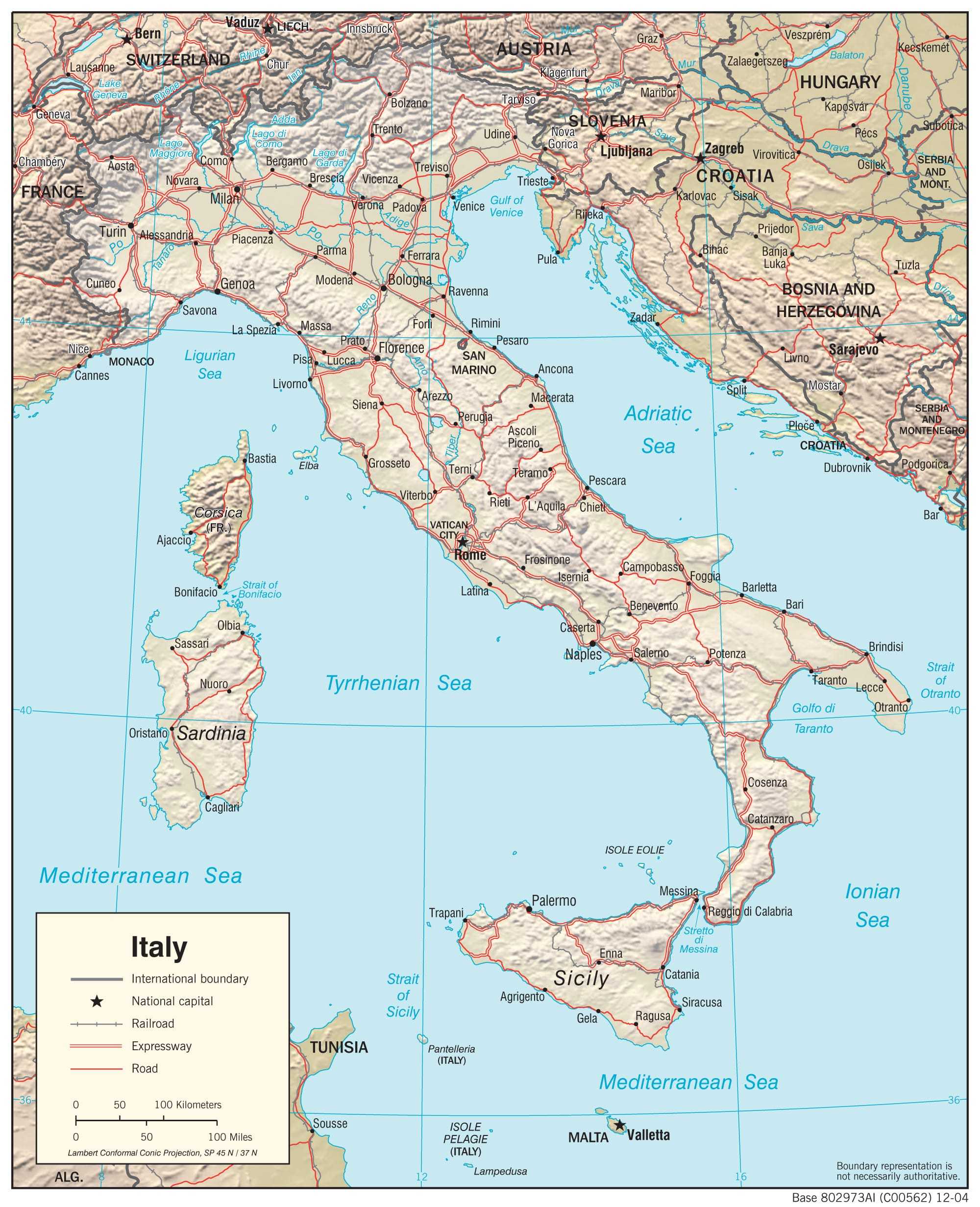 Physiographical map of Italy.