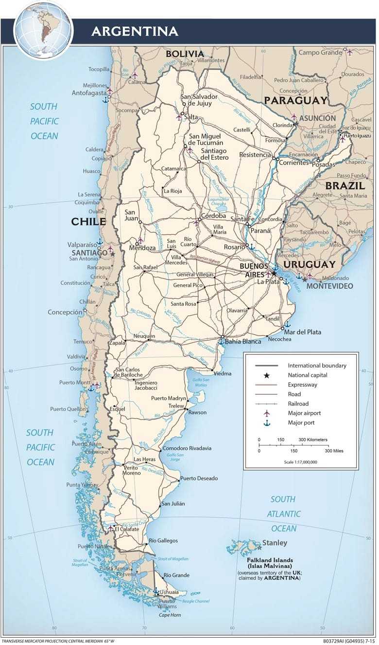 Transportation map of Argentina.