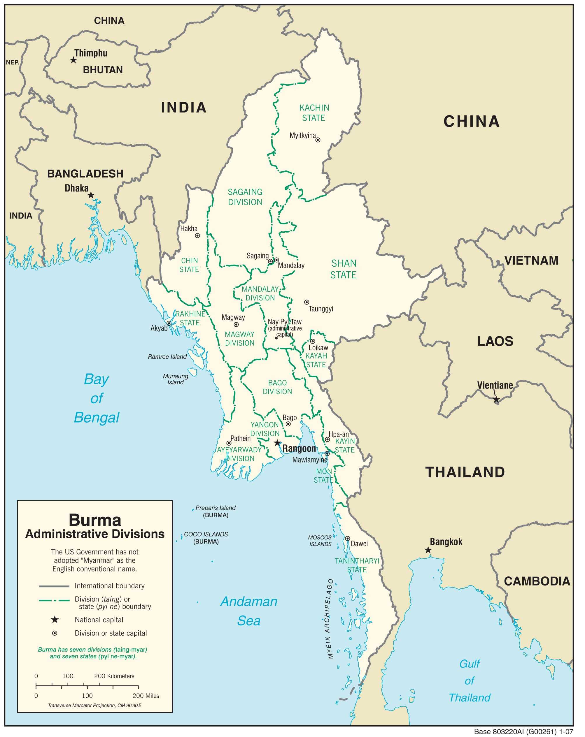 Administrative map of Burma.