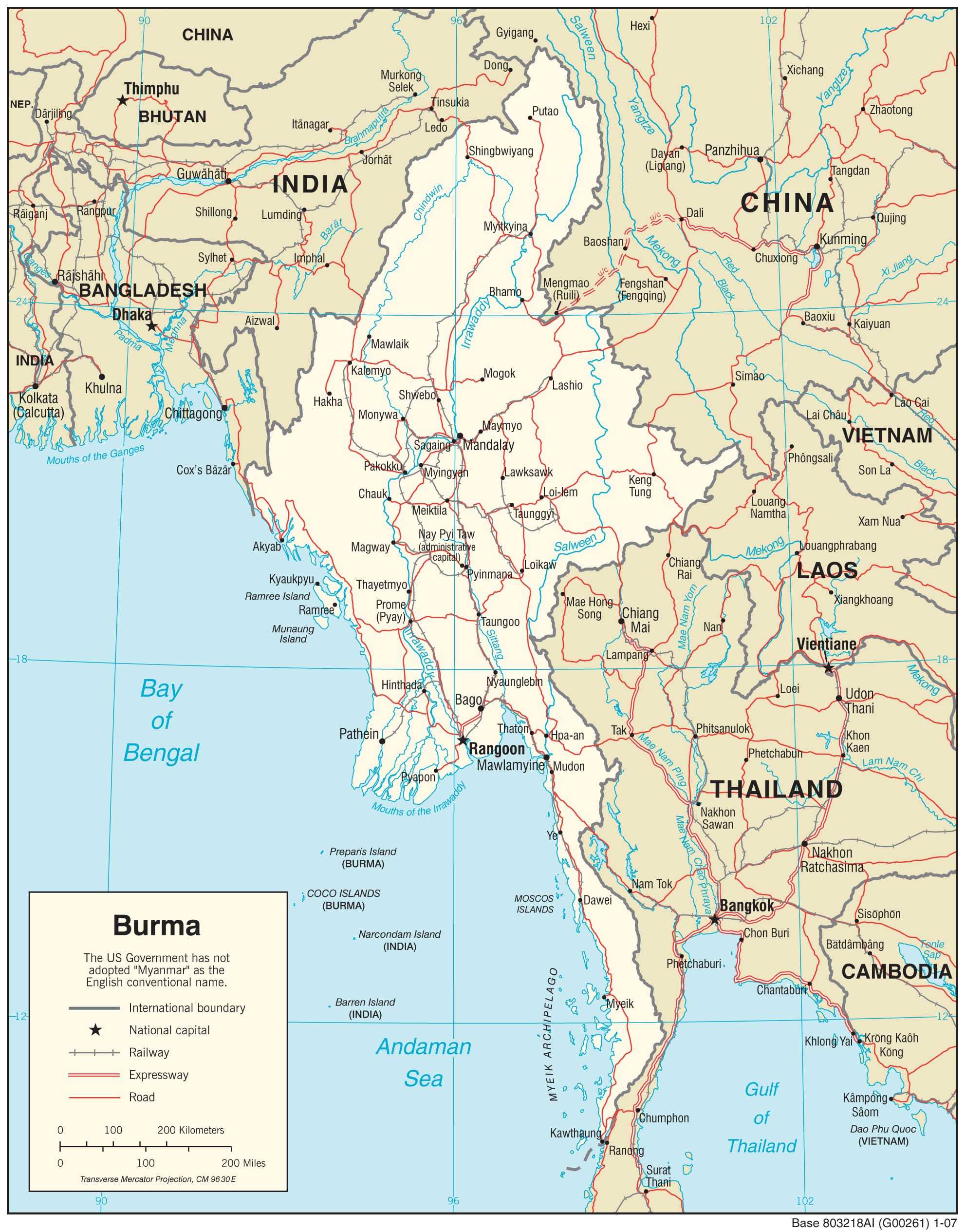 Transportation map of Burma.