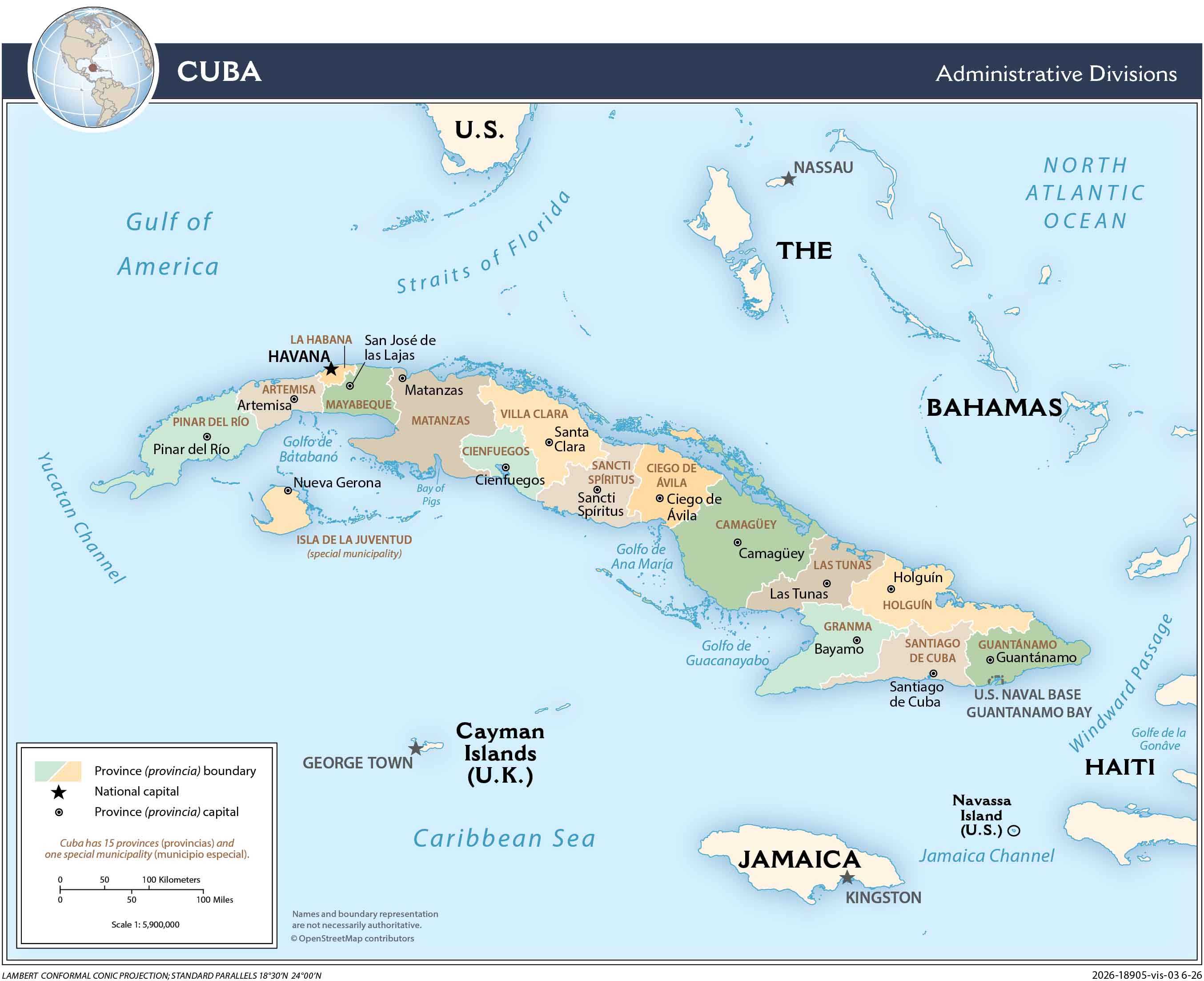 Administrative map of Cuba.
