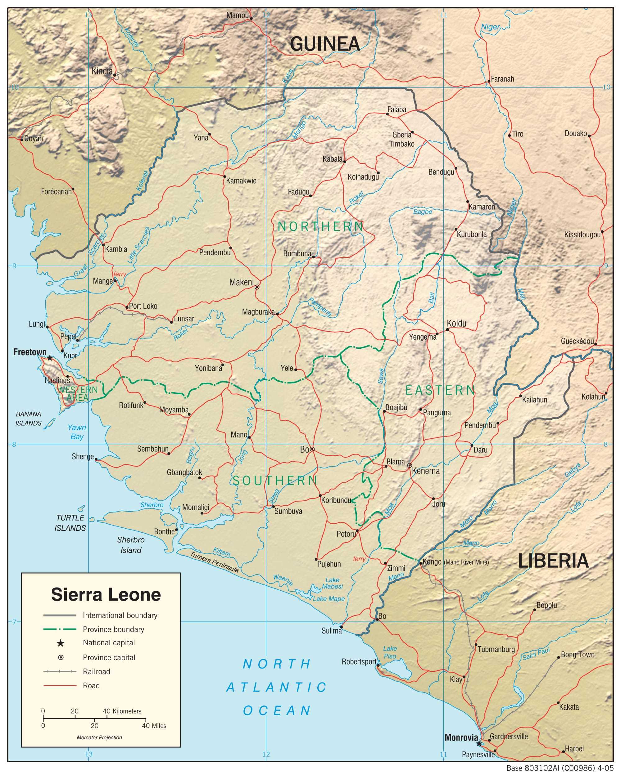 Physiographical map of Sierra Leone.