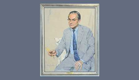 A portrait of former CIA director William E. Colby in a gold frame.