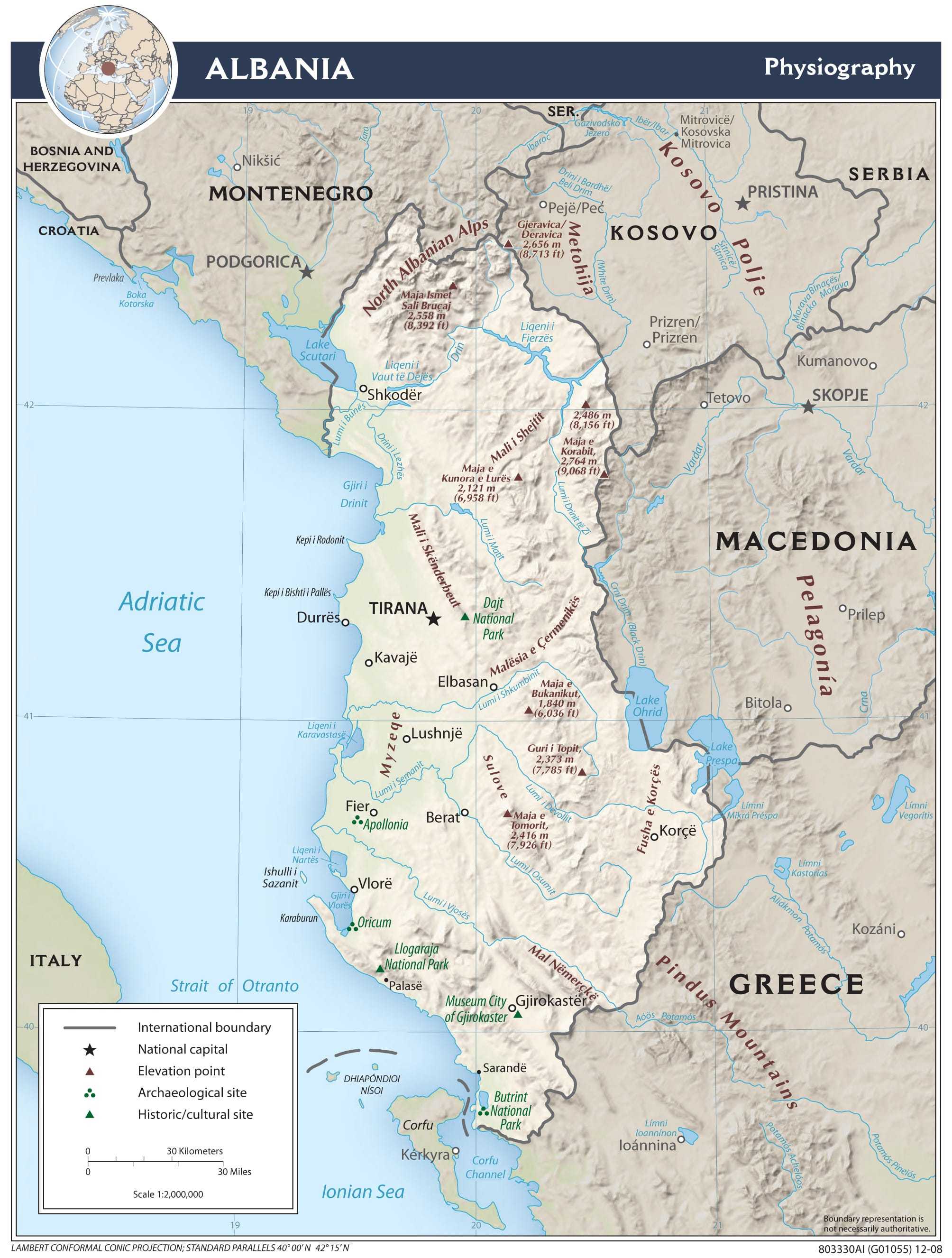 Physiographical map of Albania.