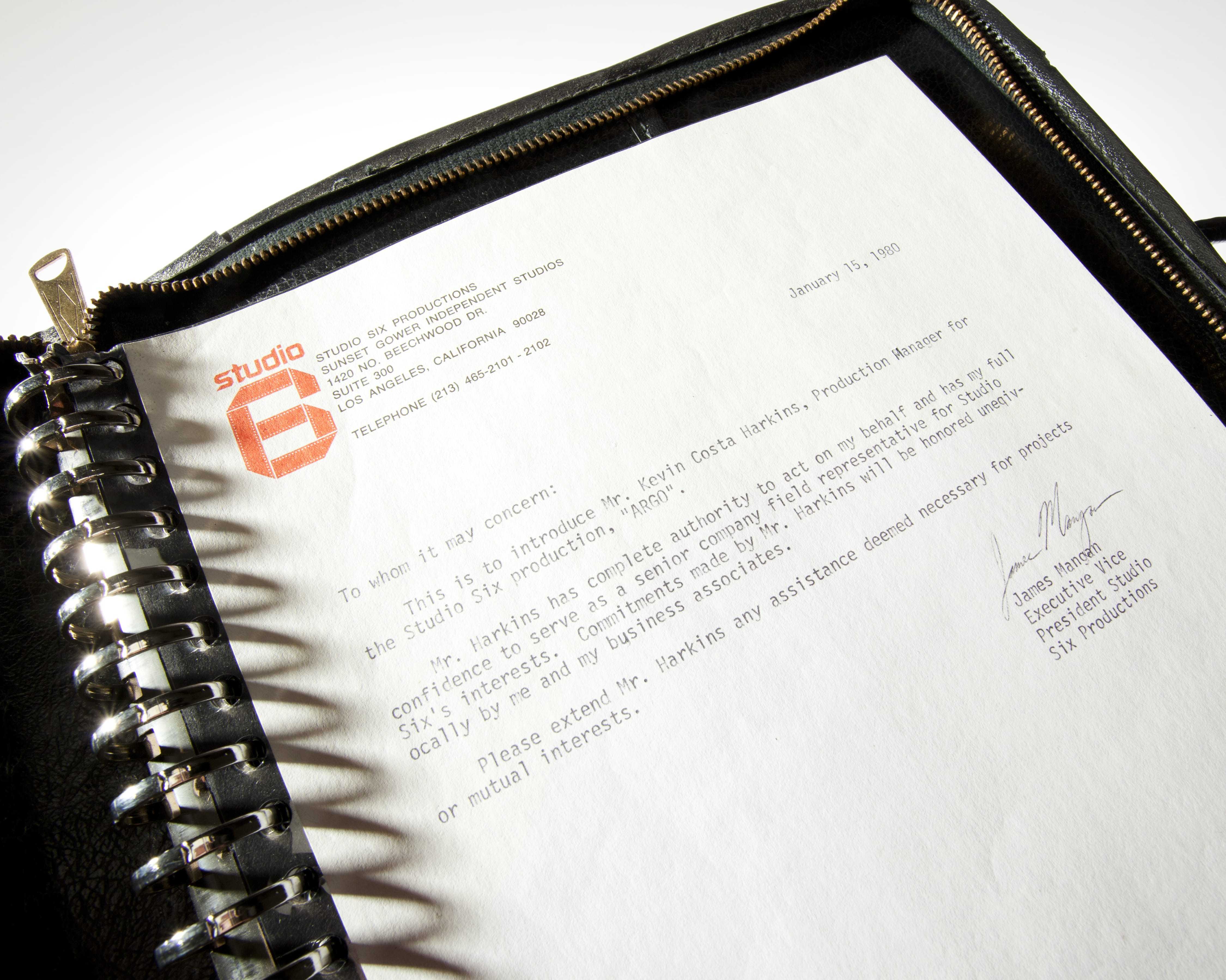 A letter introducing the production manager of Argo