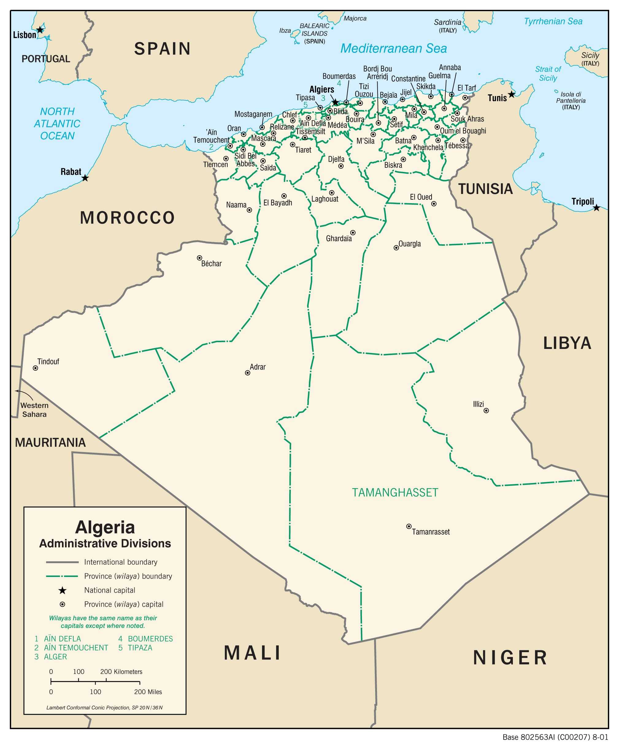 Administrative map of Algeria.