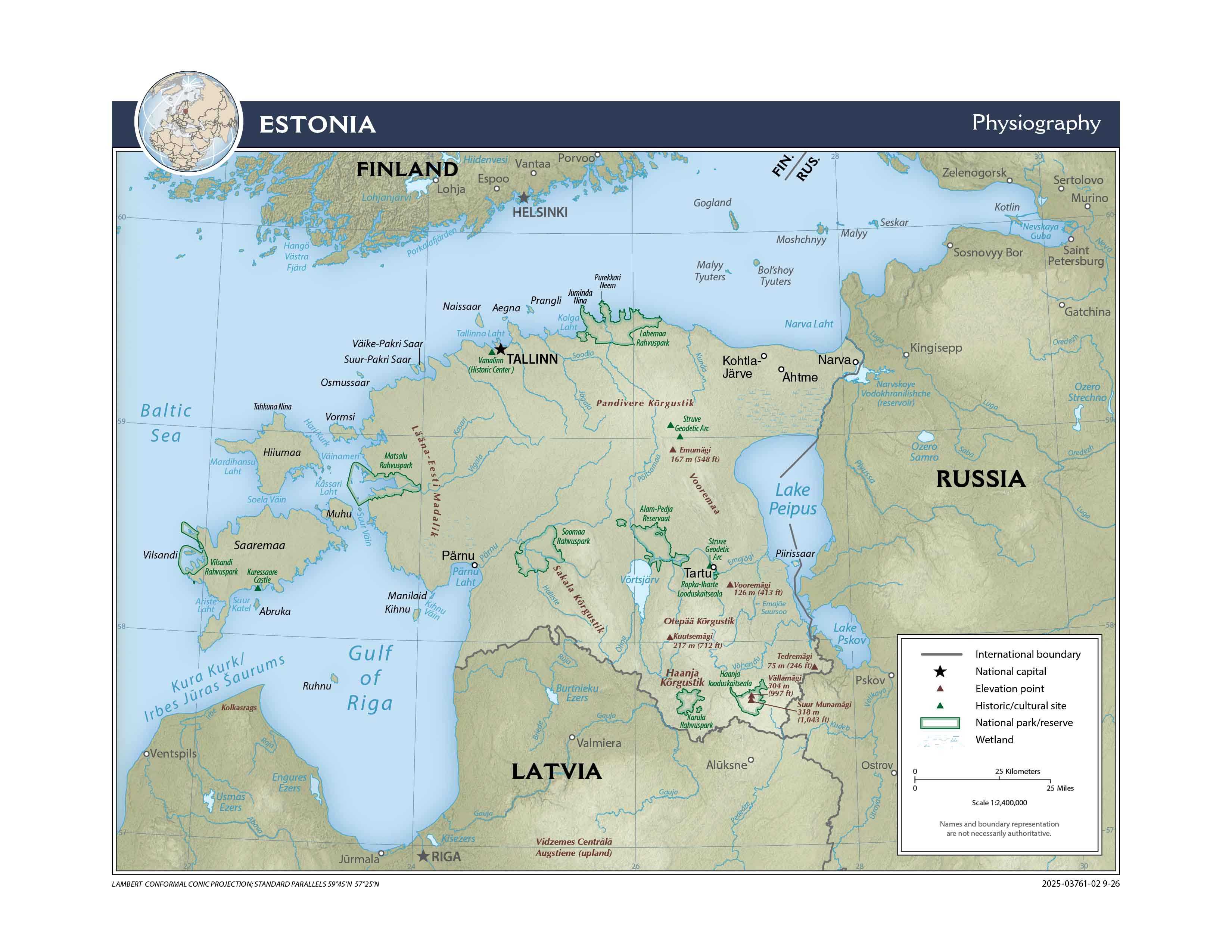 Physiographical map of Estonia.