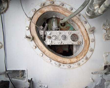 A close up of the hatch of the boat