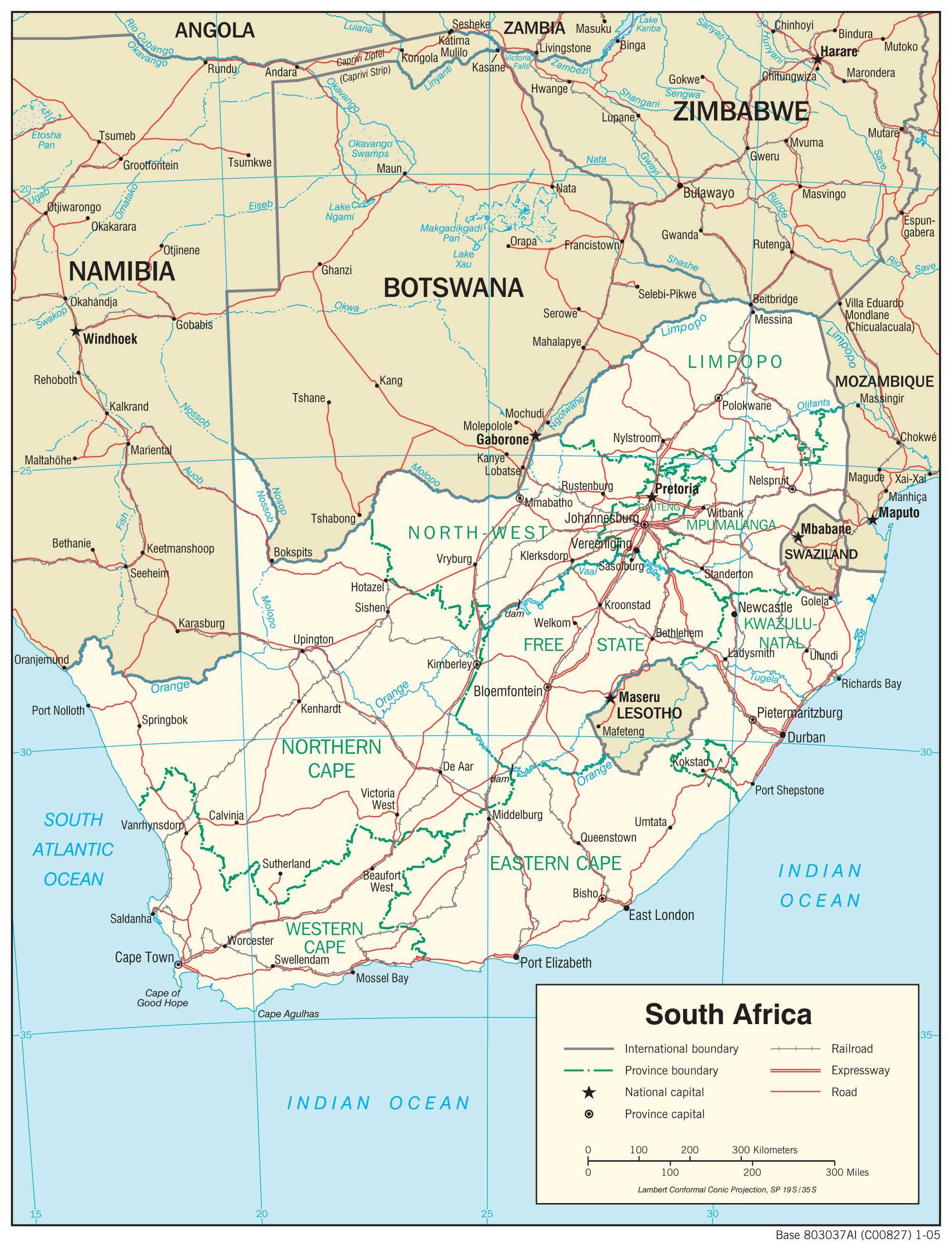 Transportation map of South Africa.