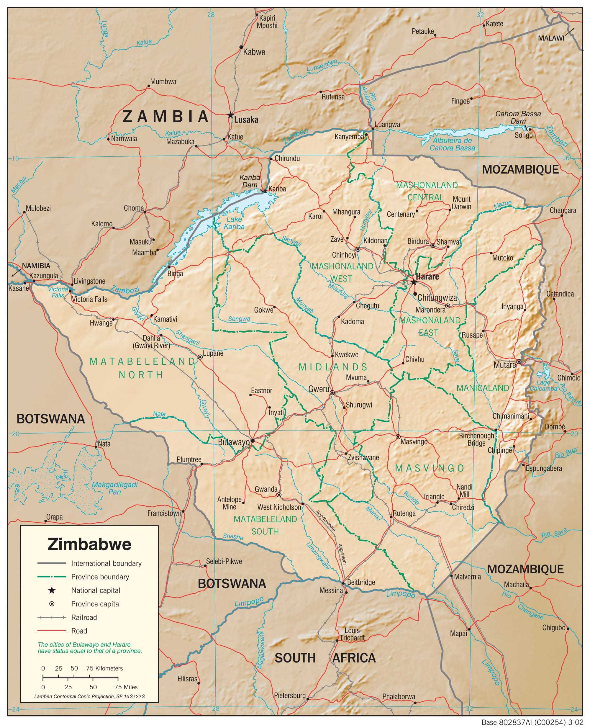Physiographical map of Zimbabwe.