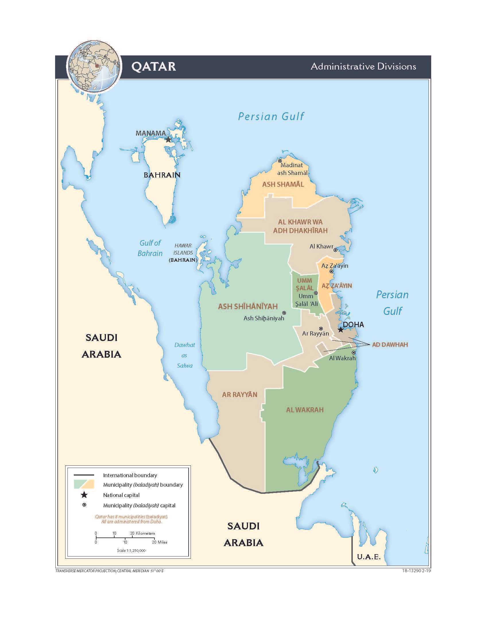Administrative map of Qatar.