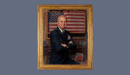 A portrait of former CIA director Michael V. Hayden in a gold frame.