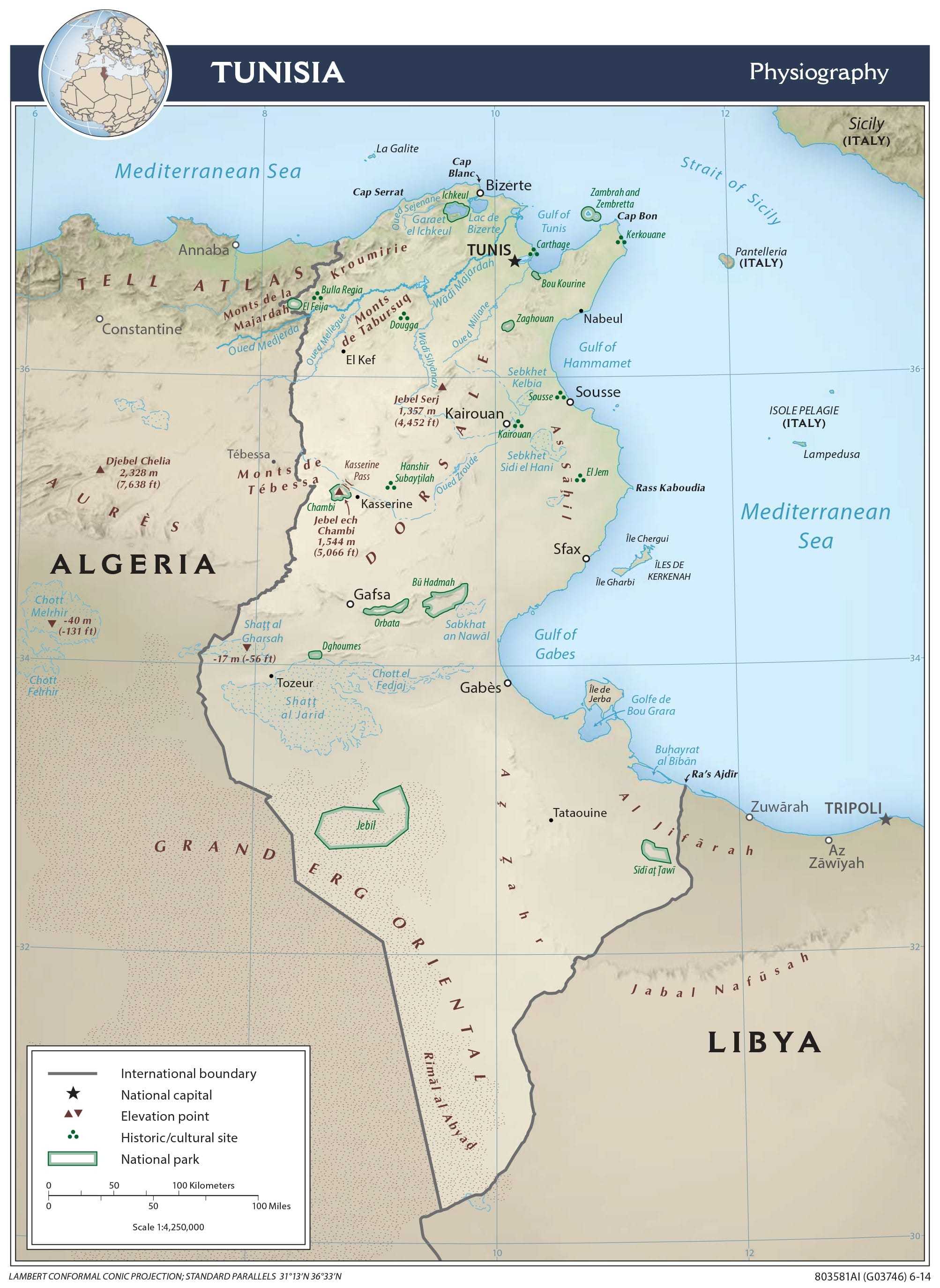 Physiographical map of Tunisia.