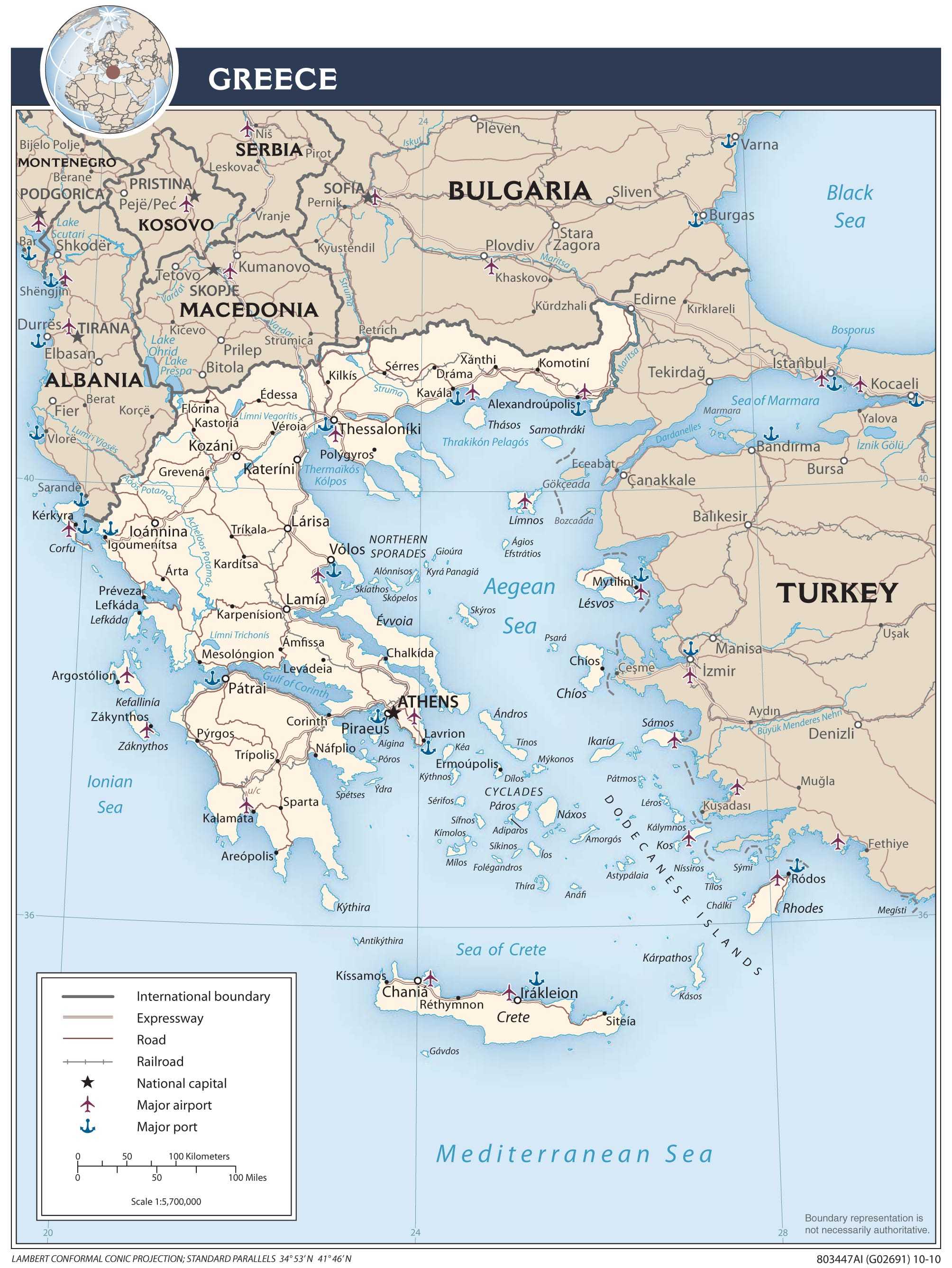 Transportation map of Greece.