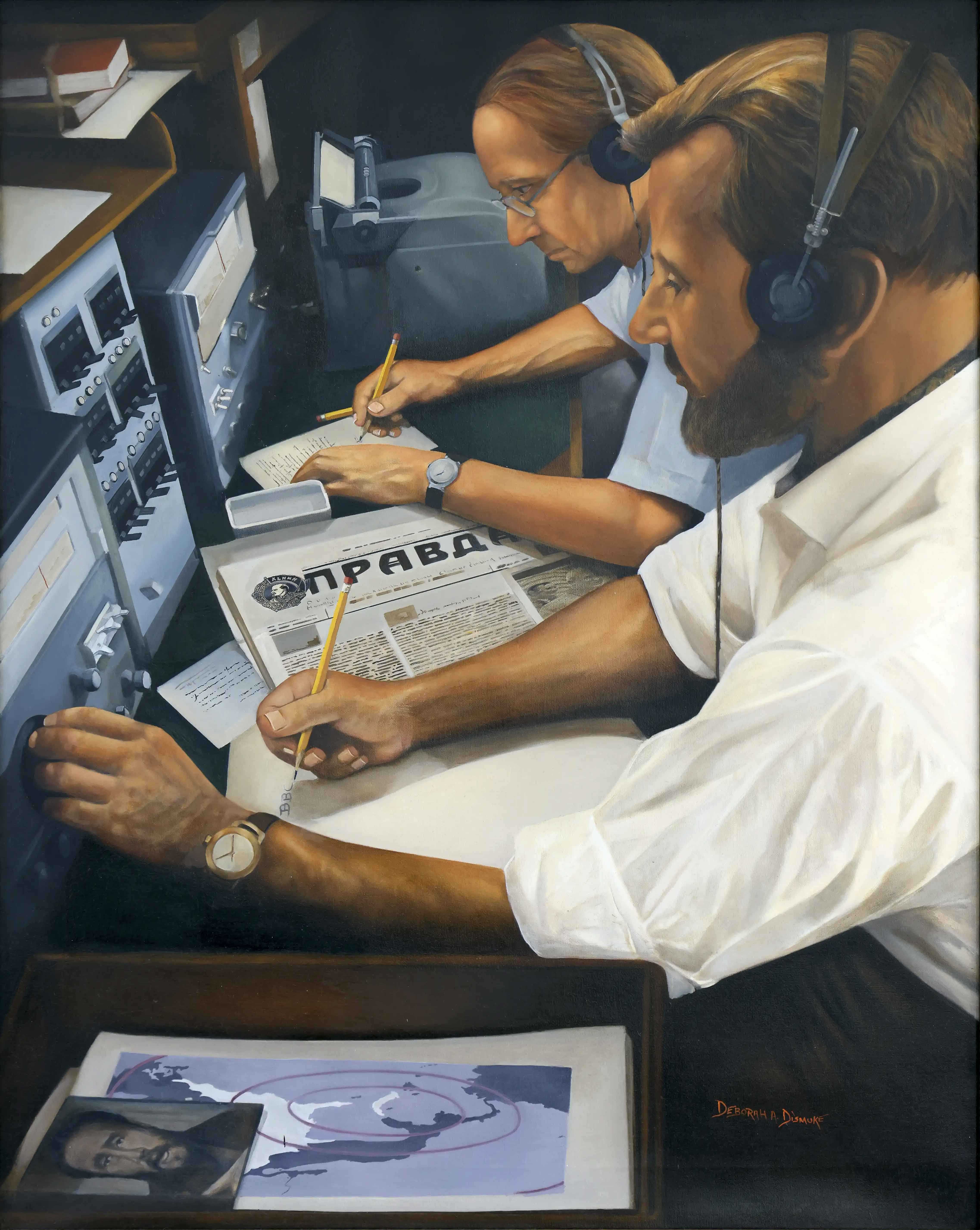 A painting depicting the monitoring and translation of a message broadcast.