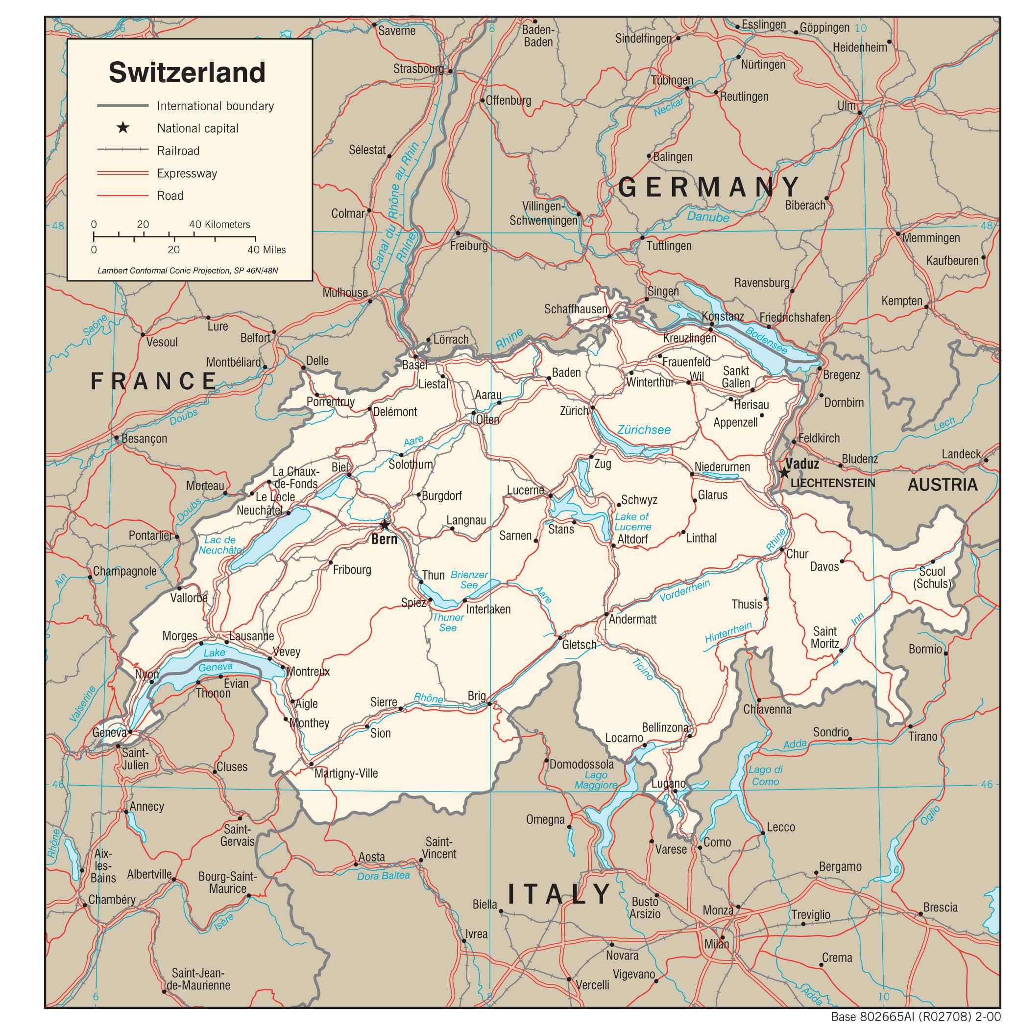 Transportation map of Switzerland.