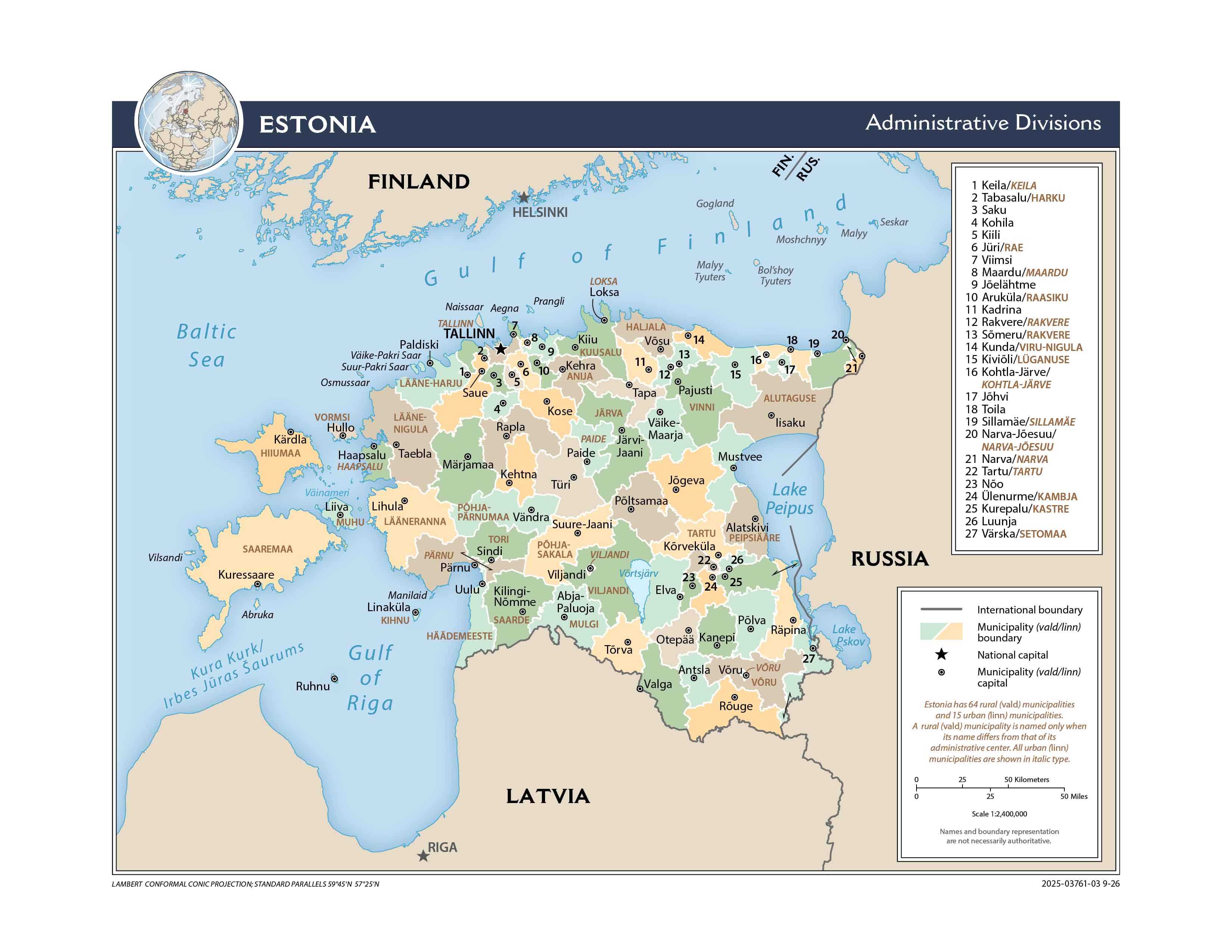 Administrative map of Estonia.