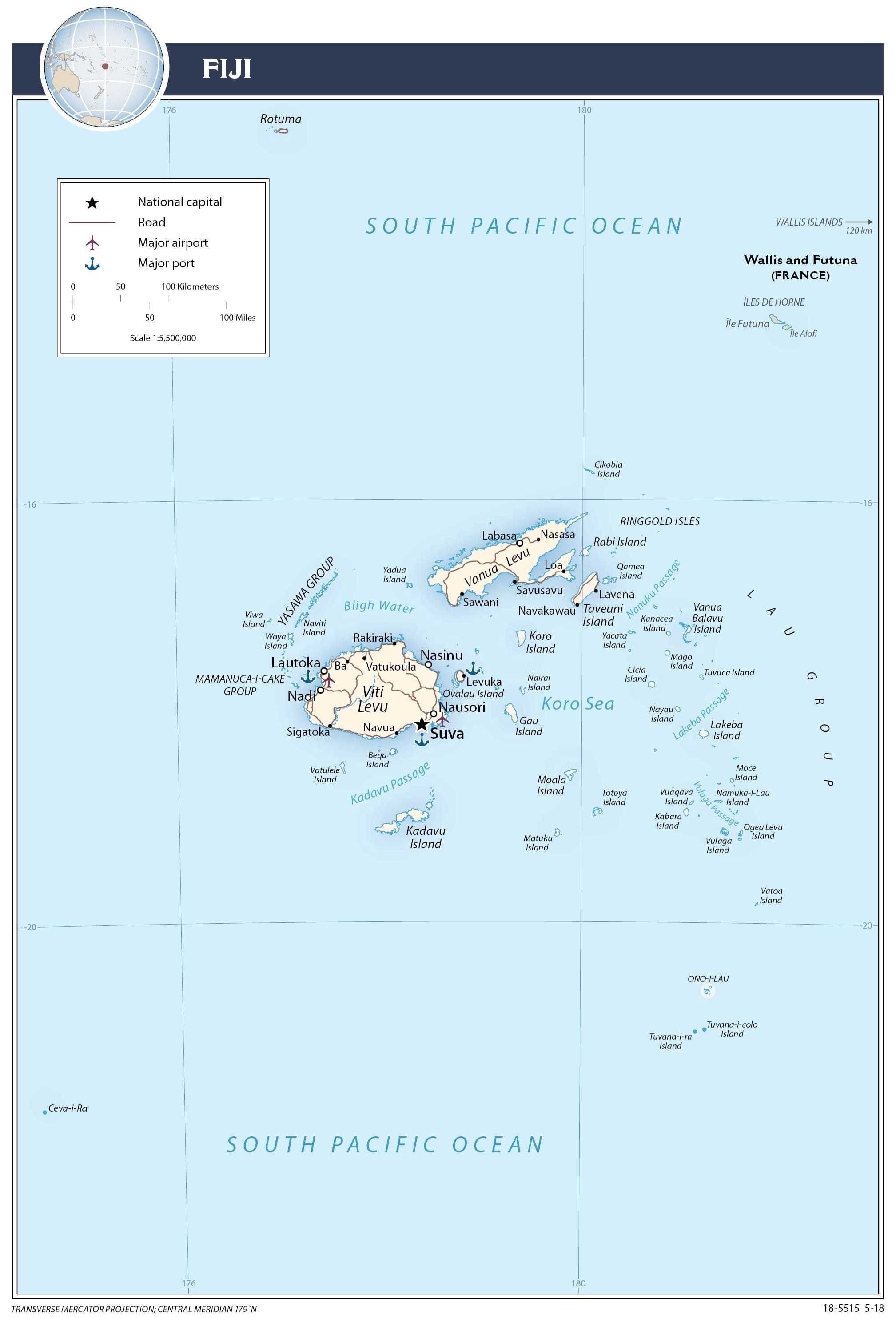 Transportation map of Fiji.