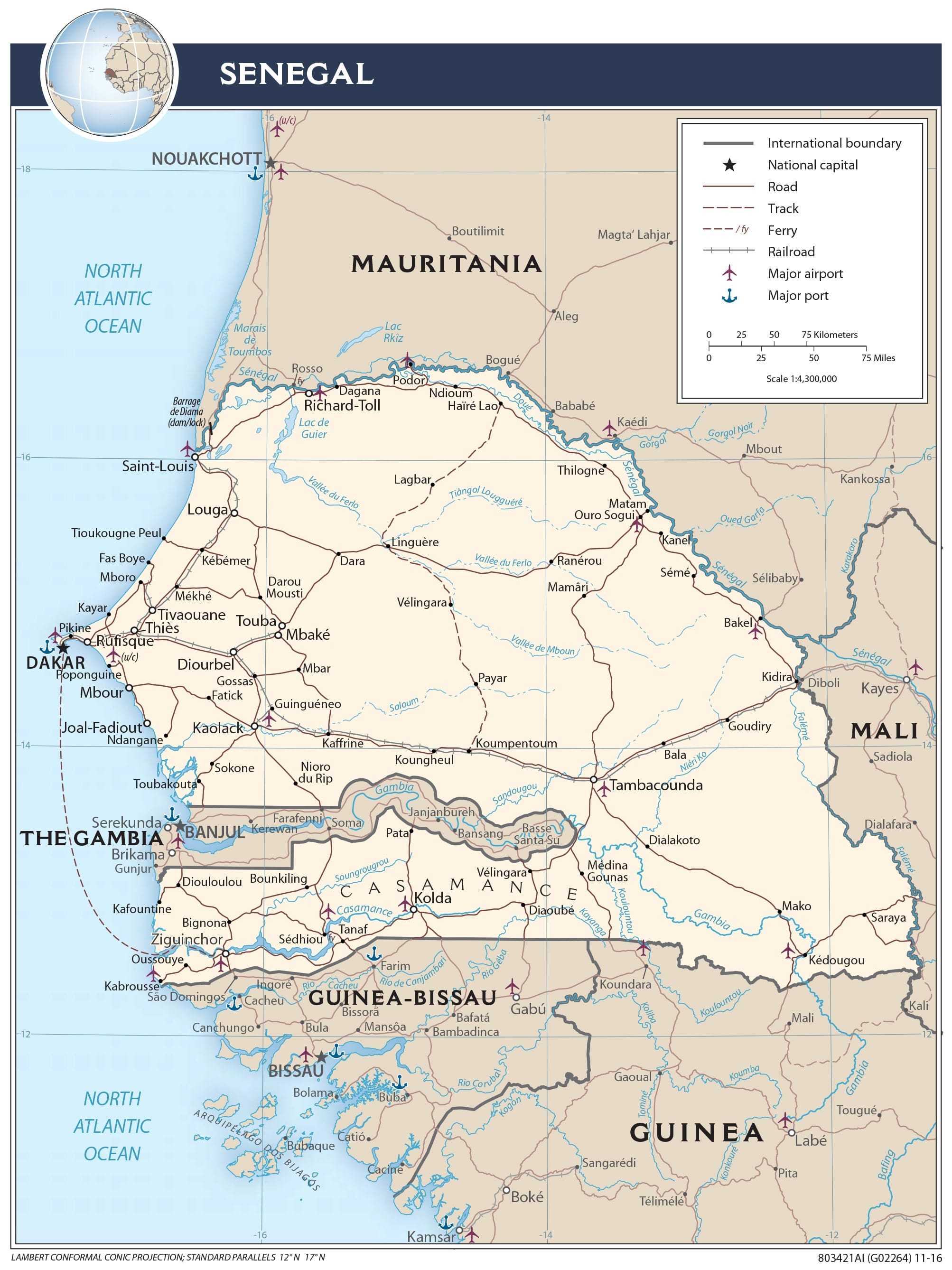 Transportation map of Senegal.