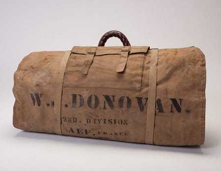 A view of the bag full with the handles facing upwards.