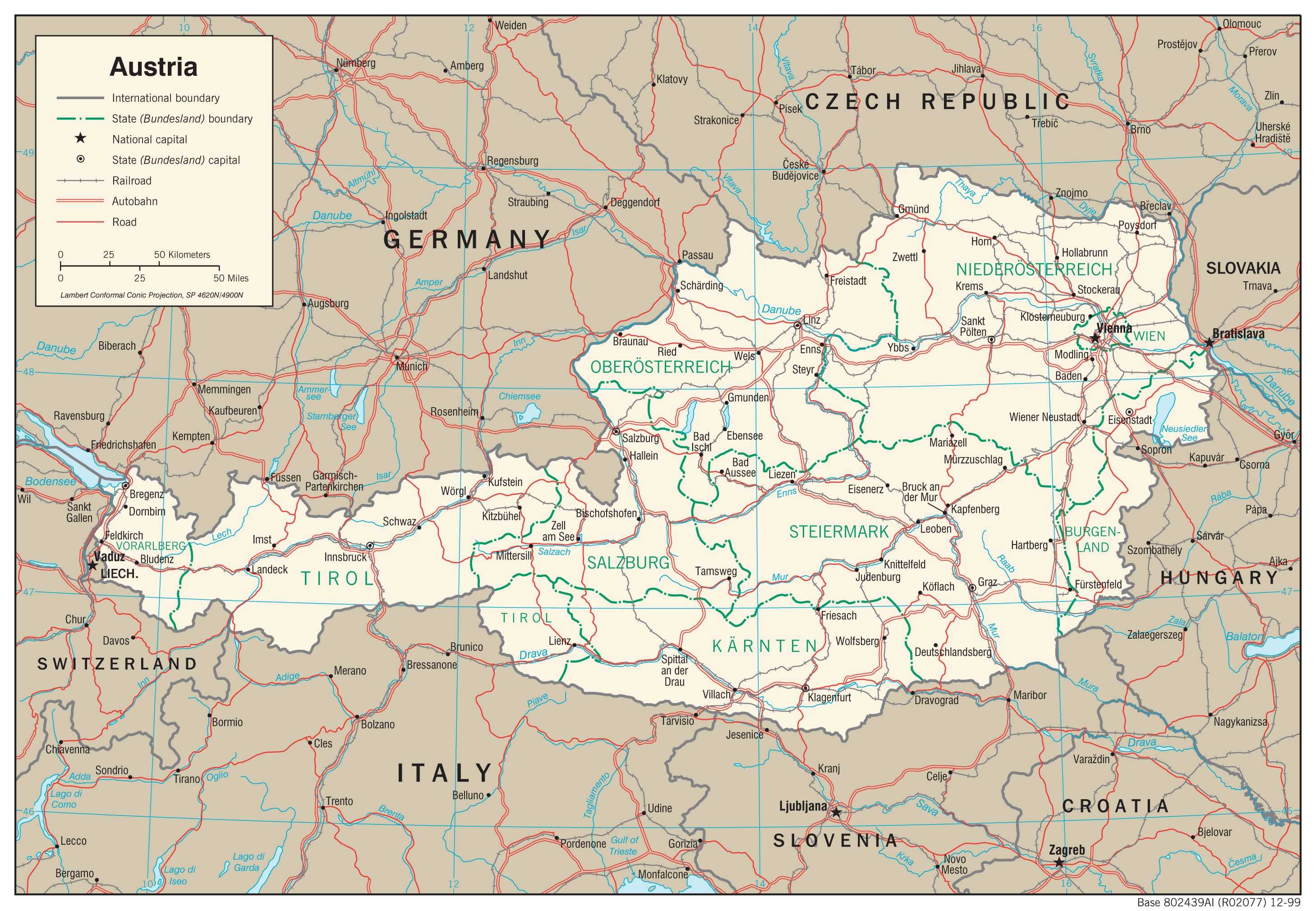 Transportation map of Austria.