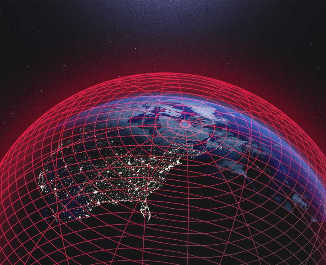Image of the world overlaid with red section lines.