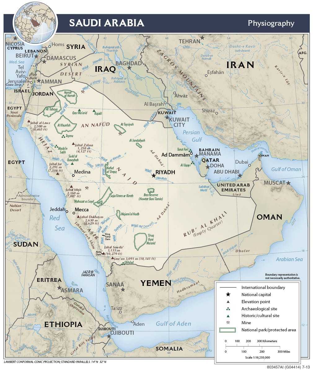 Physiographical map of Saudi Arabia.
