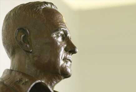 A side view of Maj. Gen. William J. Donovan's statue.