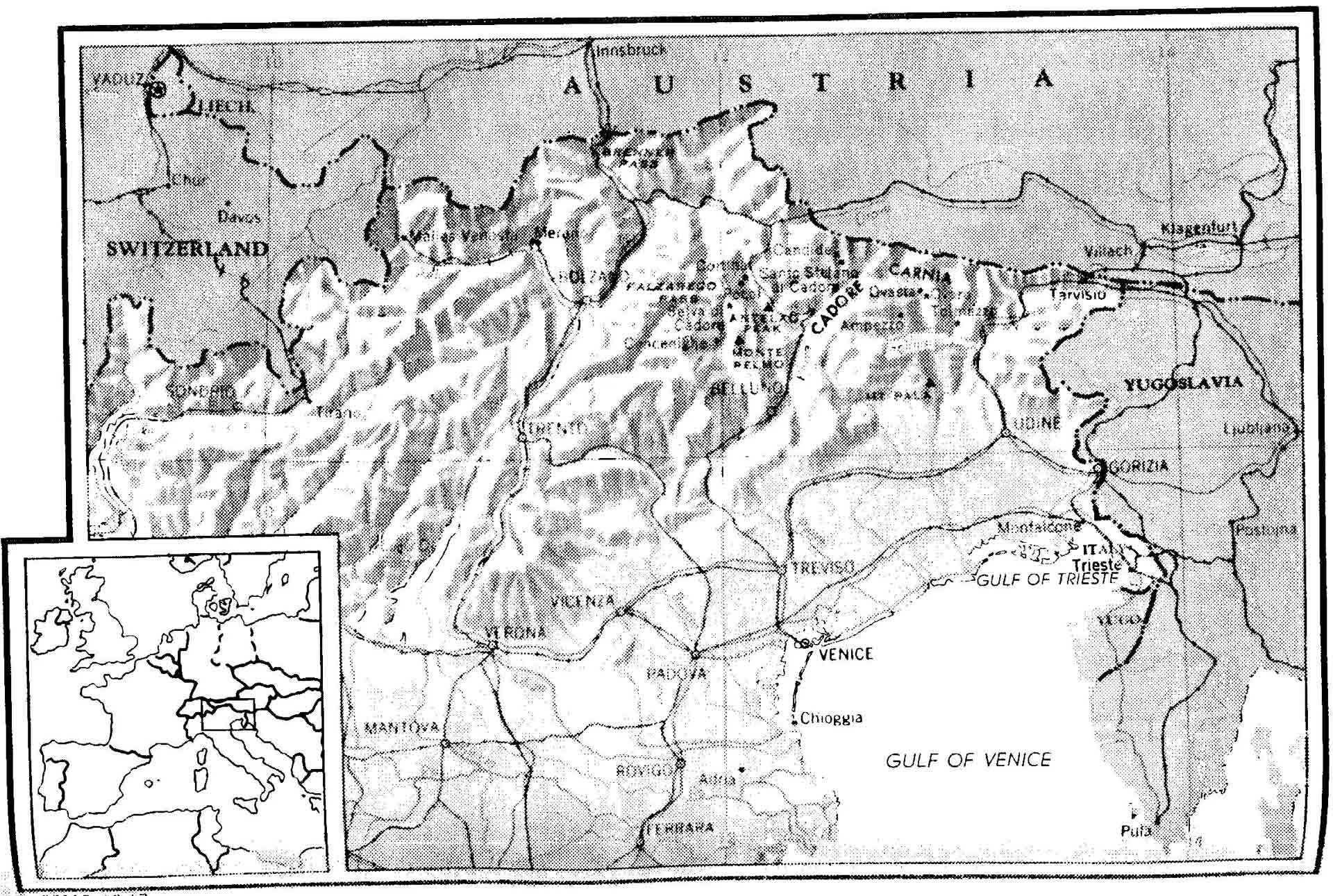 Map of Alps where Steve operated.