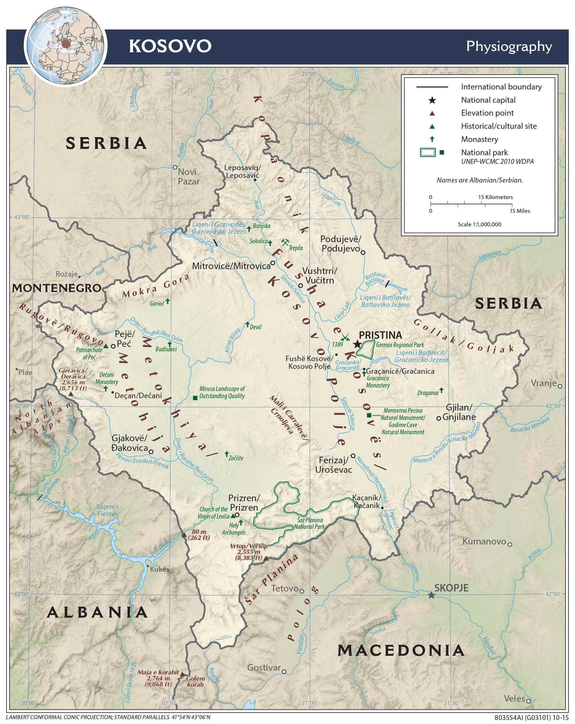 Physiographical map of Kosovo.