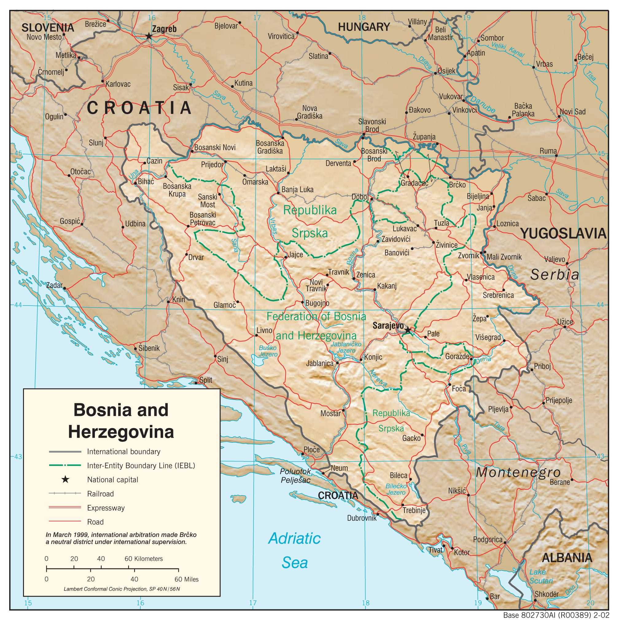 Physiographical map of Bosnia Herzegovina.