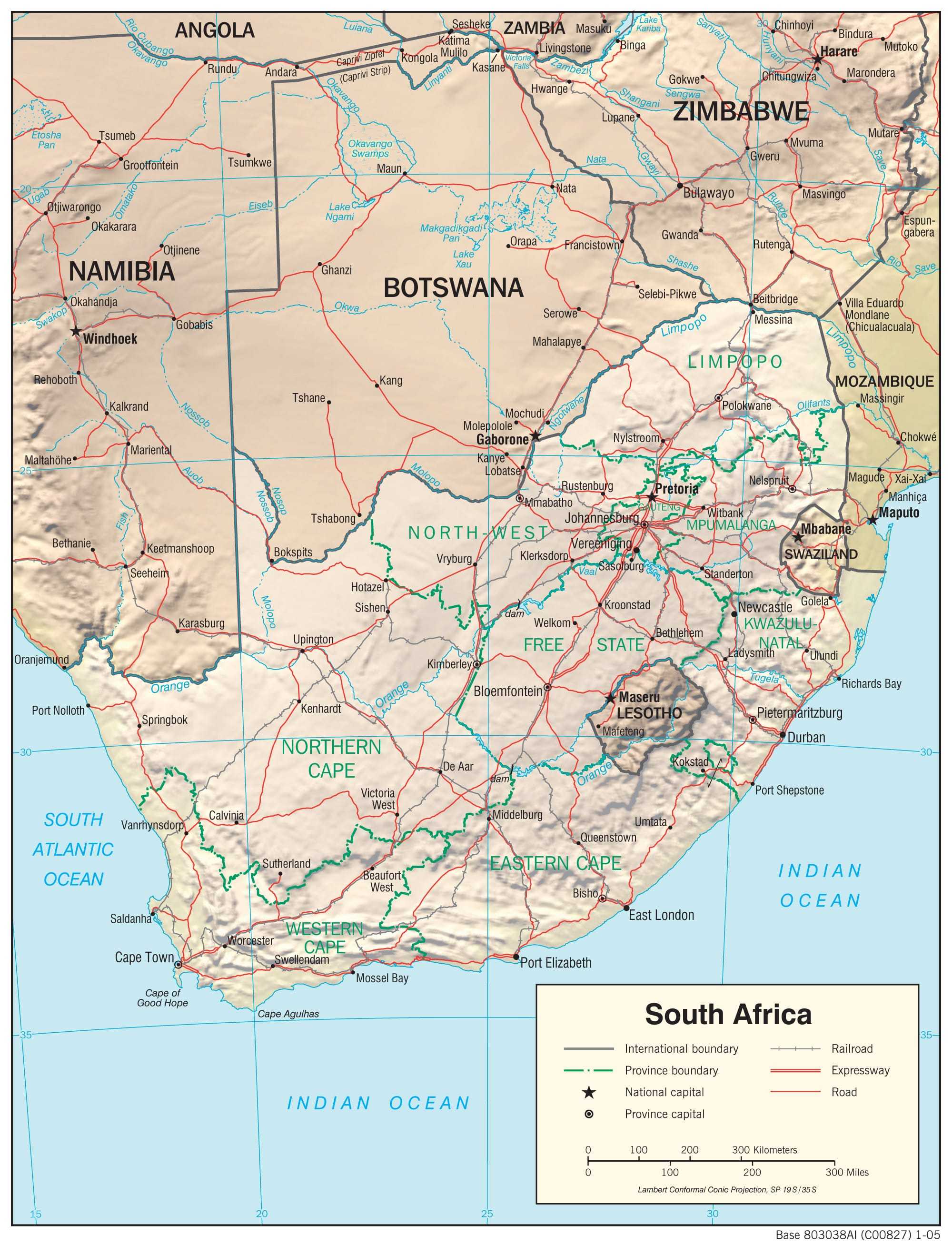Physiographical map of South Africa.