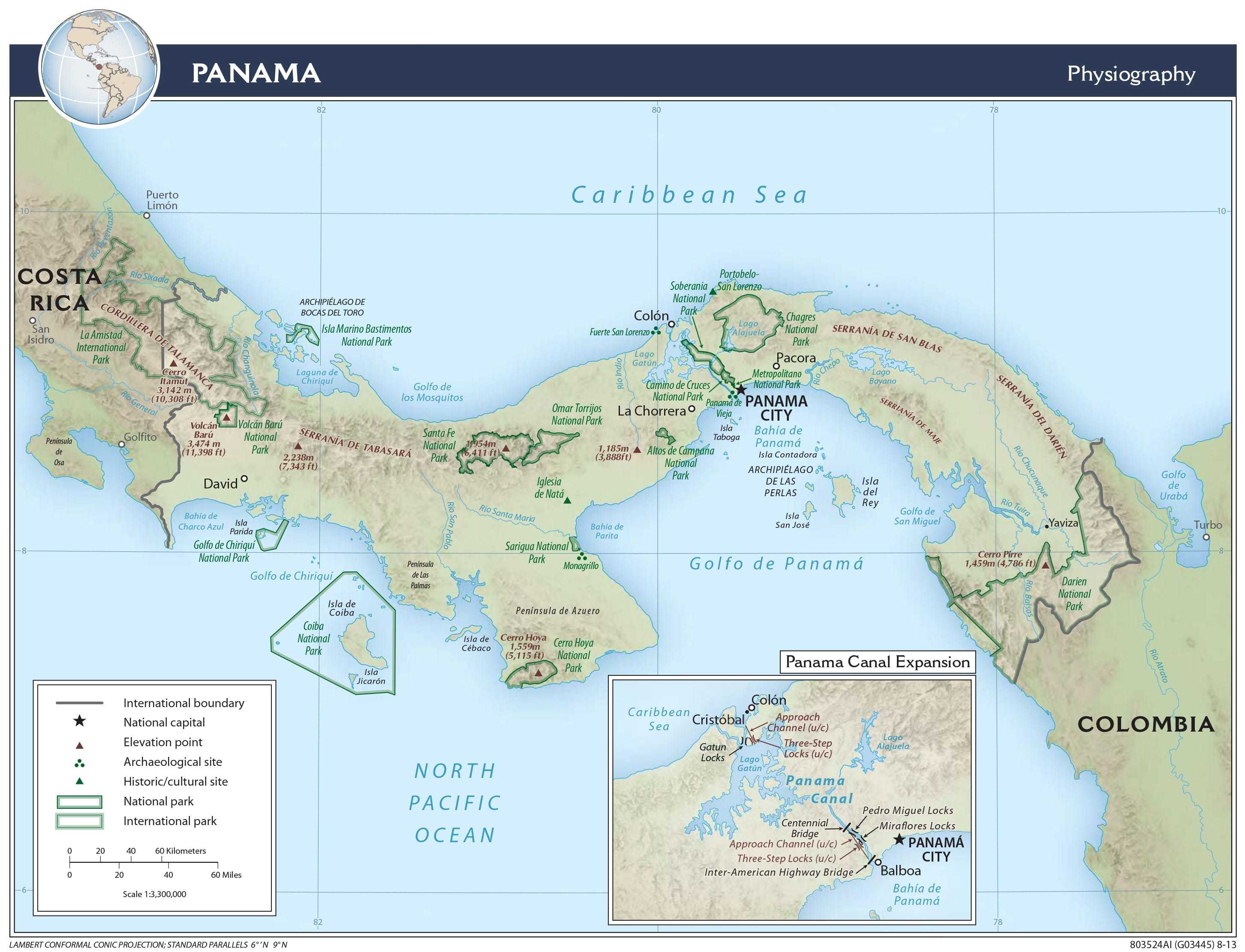 Physiographical map of Panama.
