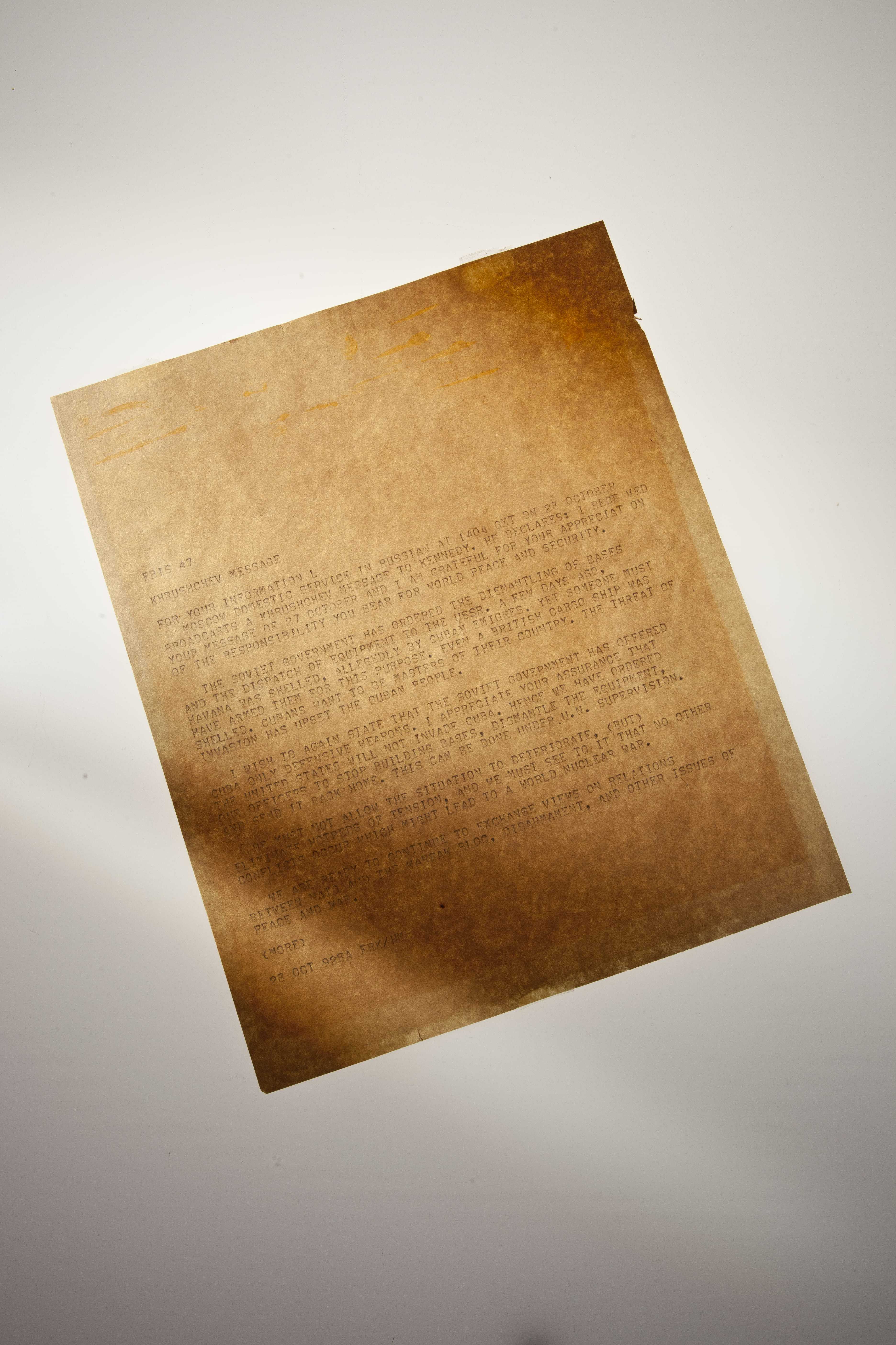 A four-paragraph letter from the Soviet Union, translated for President Kennedy.