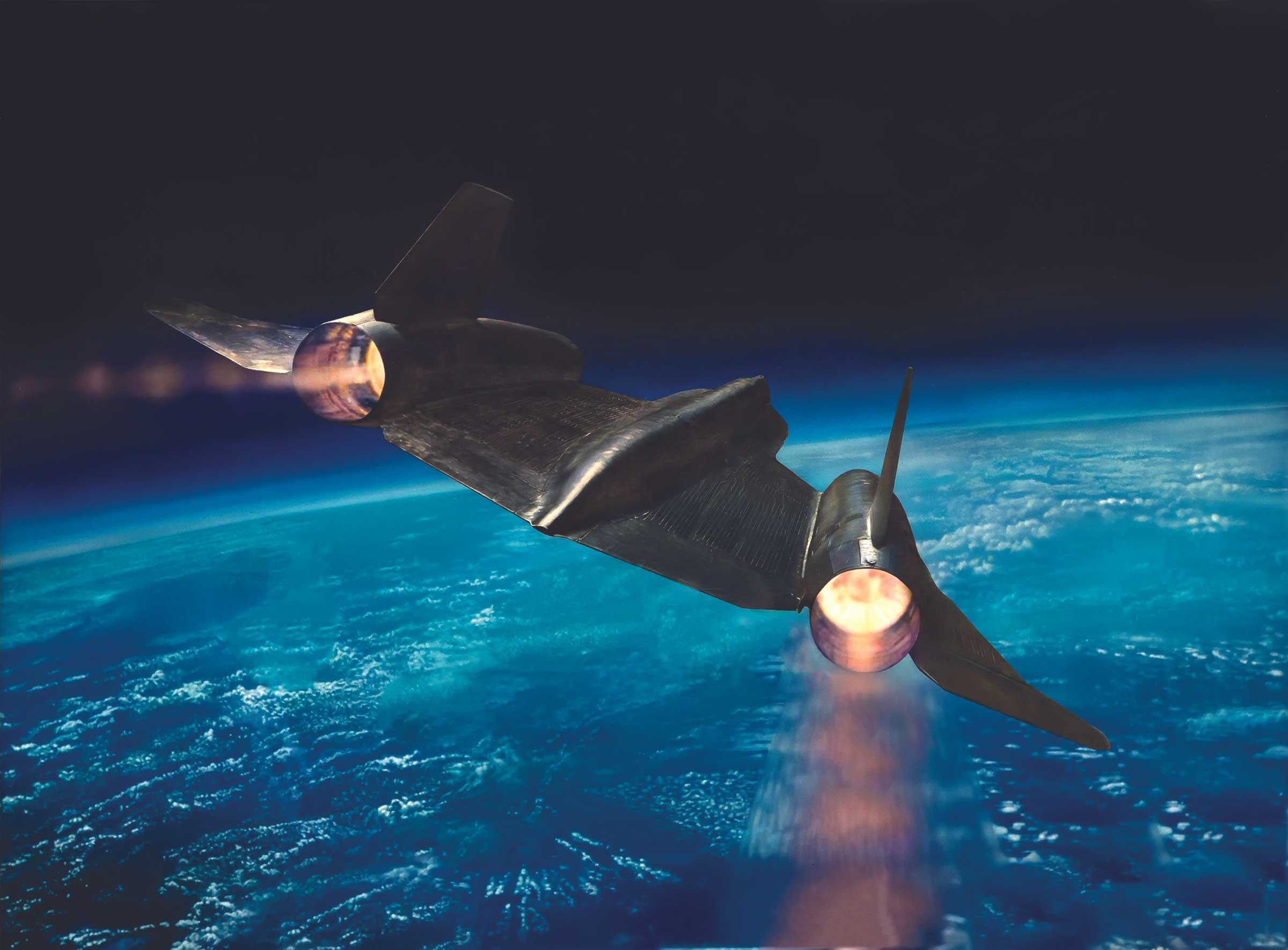 An illustration of the A-12 in flight.