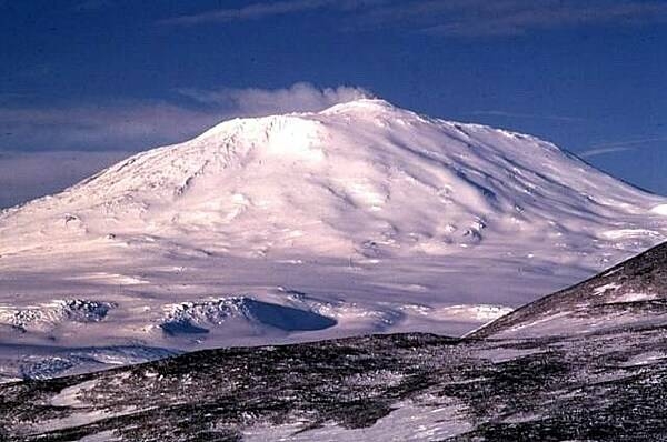 Mt. Erebus is the second-highest volcano in Antarctica (after Mount Sidley) and the southernmost active volcano on Earth. Photo courtesy of the USGS/ Richard Waitt.