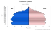 This is the population pyramid for Iceland. A population pyramid illustrates the age and sex structure of a country's population and may provide insights about political and social stability, as well as economic development. The population is distributed along the horizontal axis, with males shown on the left and females on the right. The male and female populations are broken down into 5-year age groups represented as horizontal bars along the vertical axis, with the youngest age groups at the bottom and the oldest at the top. The shape of the population pyramid gradually evolves over time based on fertility, mortality, and international migration trends. <br/><br/>For additional information, please see the entry for Population pyramid on the Definitions and Notes page.