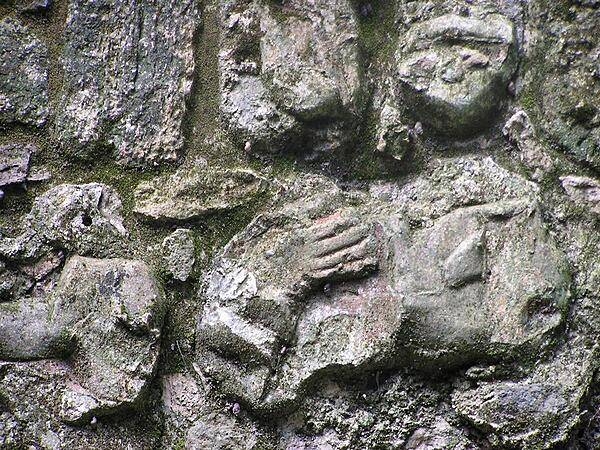 Traces of red paint still visible on Maya carving at Chacchoben.