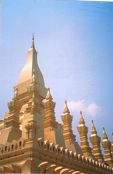 Pha That Luang, the Great Stupa in Vientiane, is considered a national symbol of Laos. It was built in the 16th century on the ruins of a 13th century Khmer temple, which in turn was built on the ruins of a 3rd century Indian temple built by Buddhist missionaries. The stupa is said to contain a relic of the Buddha.