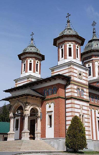 The entrance to the Great Church of the Sinaia Monastery. First built between 1842 and 1846, the church was partially rebuilt between 1897 and 1903.