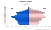 This is the population pyramid for Hungary. A population pyramid illustrates the age and sex structure of a country's population and may provide insights about political and social stability, as well as economic development. The population is distributed along the horizontal axis, with males shown on the left and females on the right. The male and female populations are broken down into 5-year age groups represented as horizontal bars along the vertical axis, with the youngest age groups at the bottom and the oldest at the top. The shape of the population pyramid gradually evolves over time based on fertility, mortality, and international migration trends. <br/><br/>For additional information, please see the entry for Population pyramid on the Definitions and Notes page.